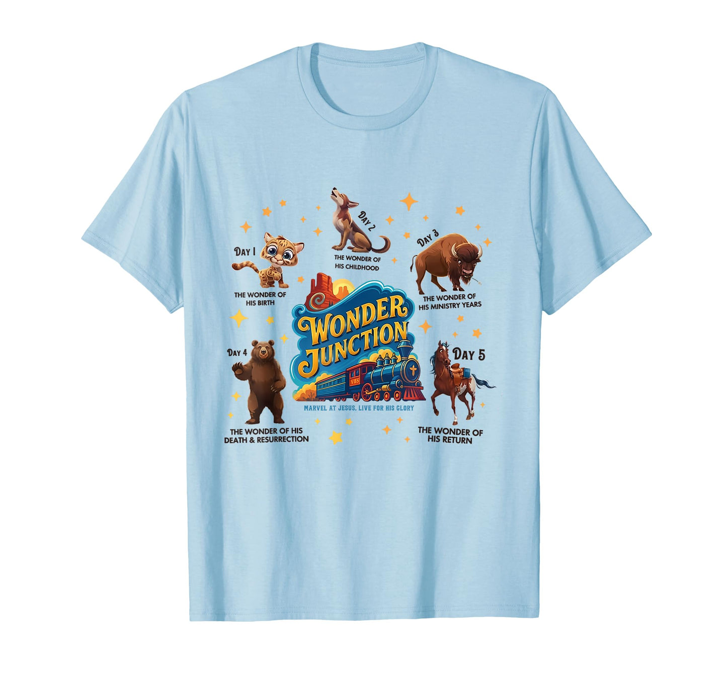 Christian Camp VBS 2025 Wonder His Glory Junction Train T-Shirt