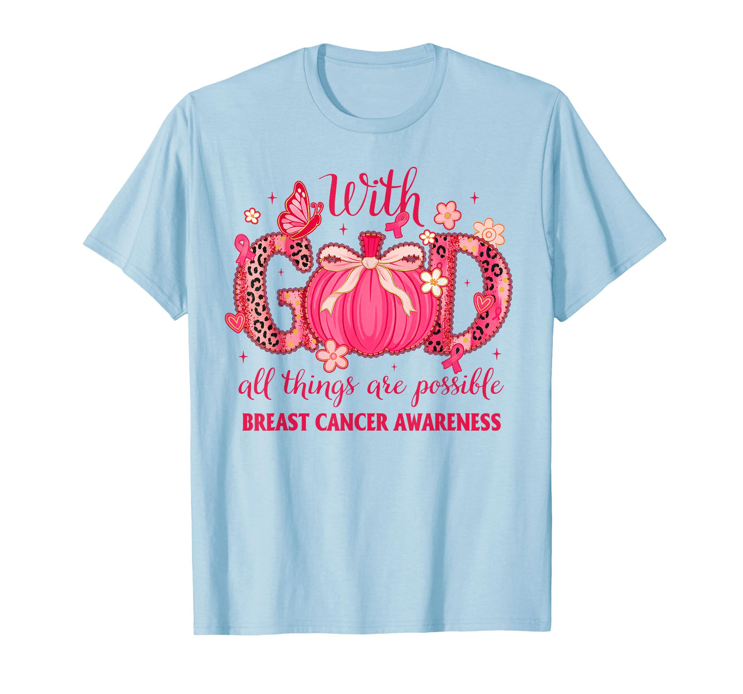 Breast Cancer Pumpkin with God All Things are Possible T-Shirt