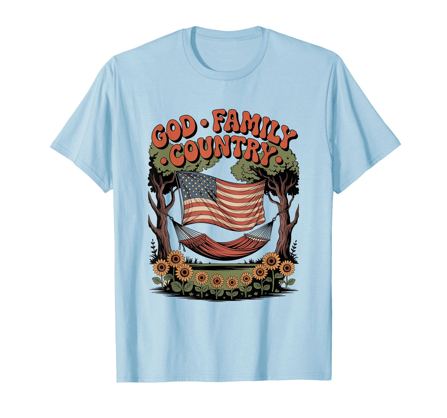 God Family Country Freedom - Patriotic Christian US Flag T-Shirt