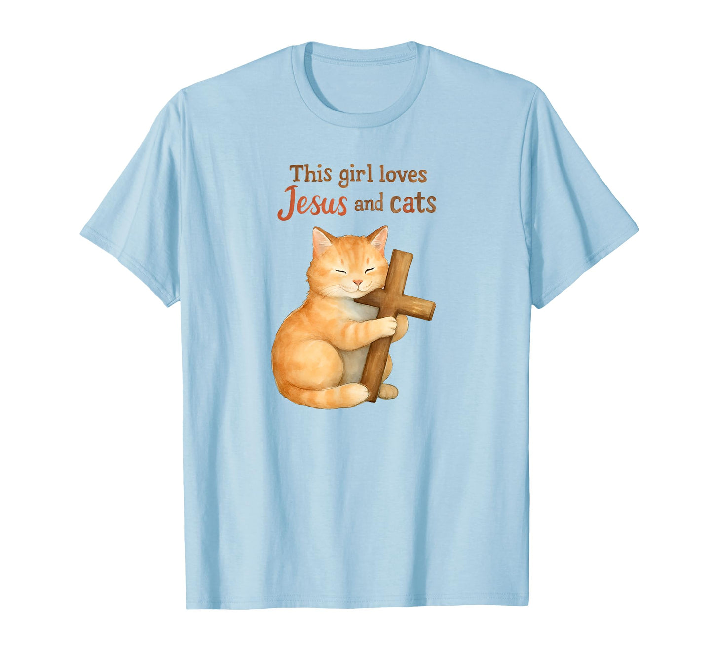 Christian This Girl Loves Jesus and Cats Cat Hugging Cross T-Shirt