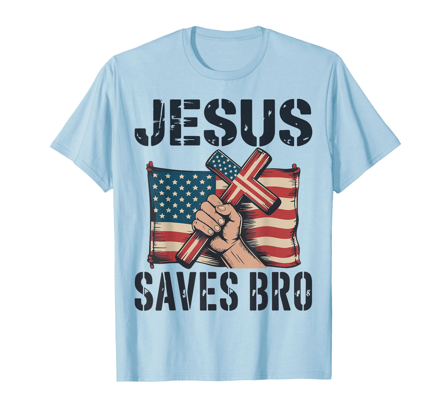 Jesus Save Bro American Flag Christian Patriotic Cross Faith T-Shirt
