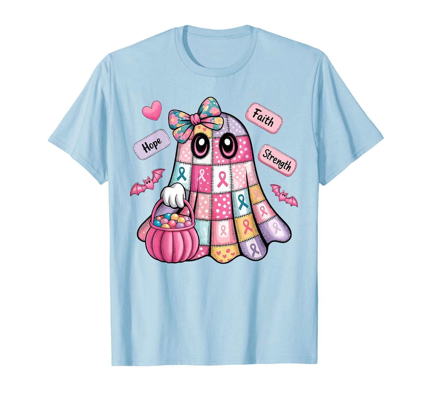 Breast Cancer Hope Strength Faith Survivor Ghost Wear Pink T-Shirt