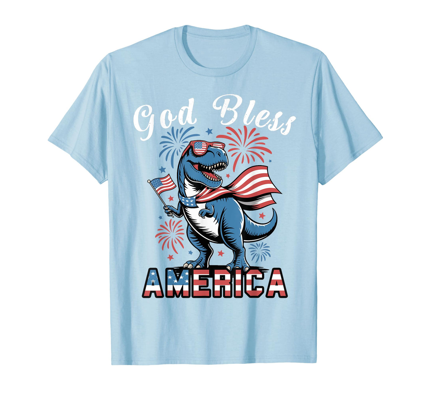 Toddler Boy God Bless America 4th July Dinosaur Patriotic T-Shirt