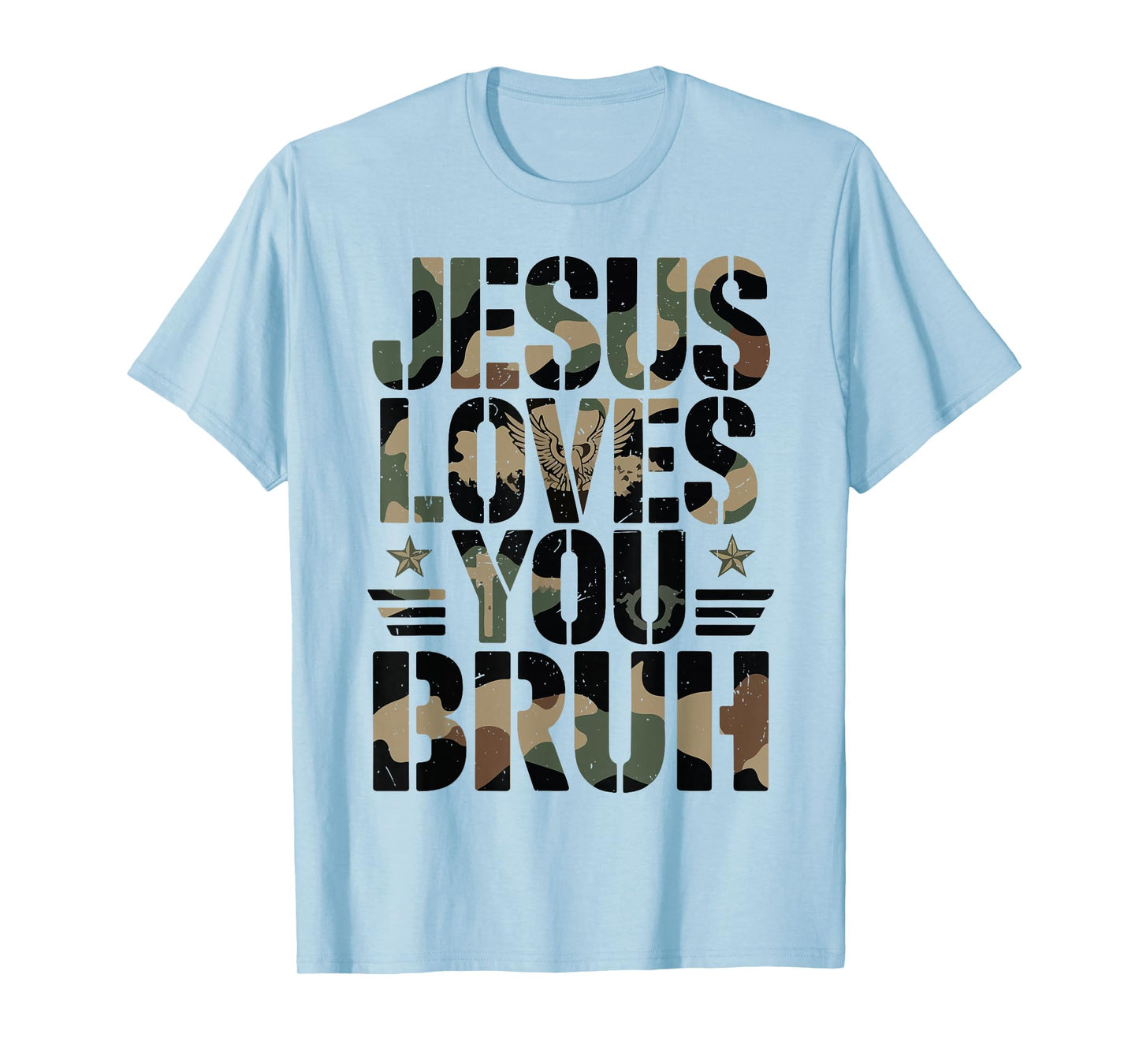 Camo Jesus Loves You Bruh Funny Christian Boy Humorous Faith T-Shirt