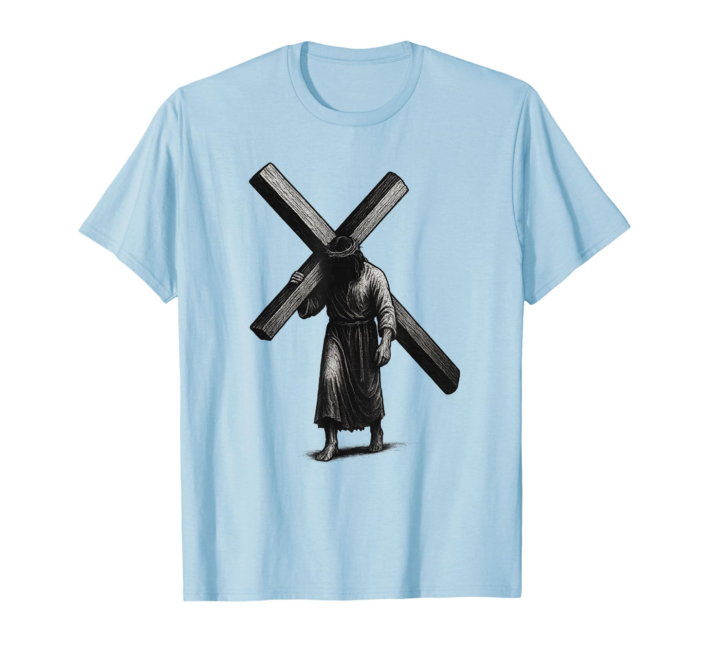 Jesus Carrying The Cross Hand Drawn Style Christian Art T-Shirt