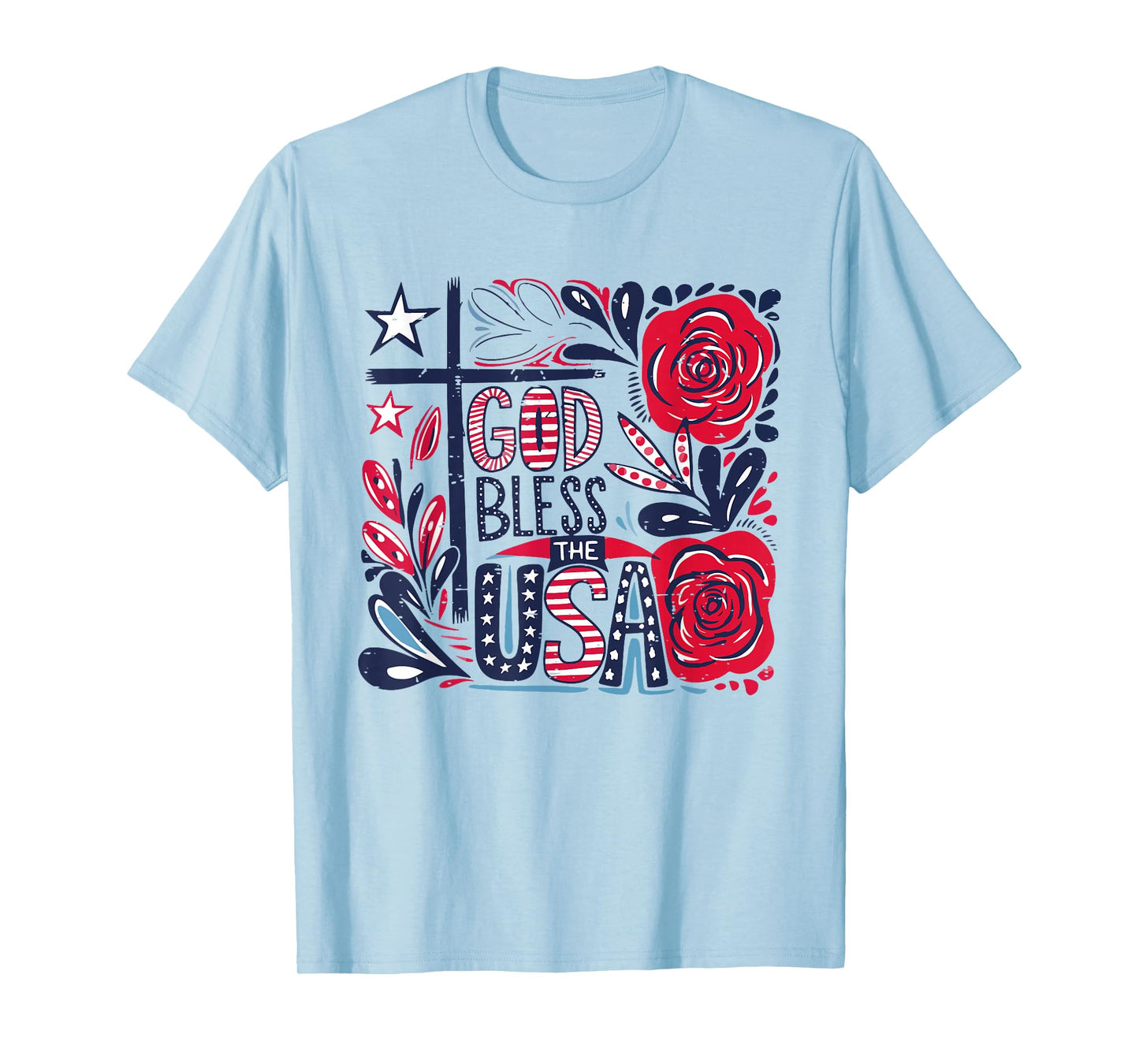 Retro Boho Floral God Bless The USA Christian 4th Of July T-Shirt