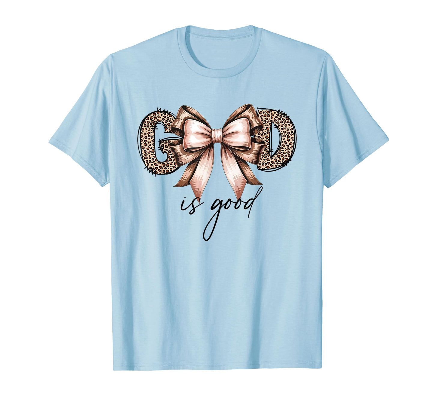 God is Good Leopard Letters with Bow Vintage Christian T-Shirt