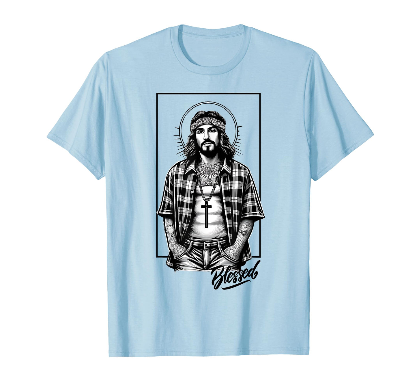 Chicano Latino Cholo Mexican Street Jesus Blessed Religious T-Shirt