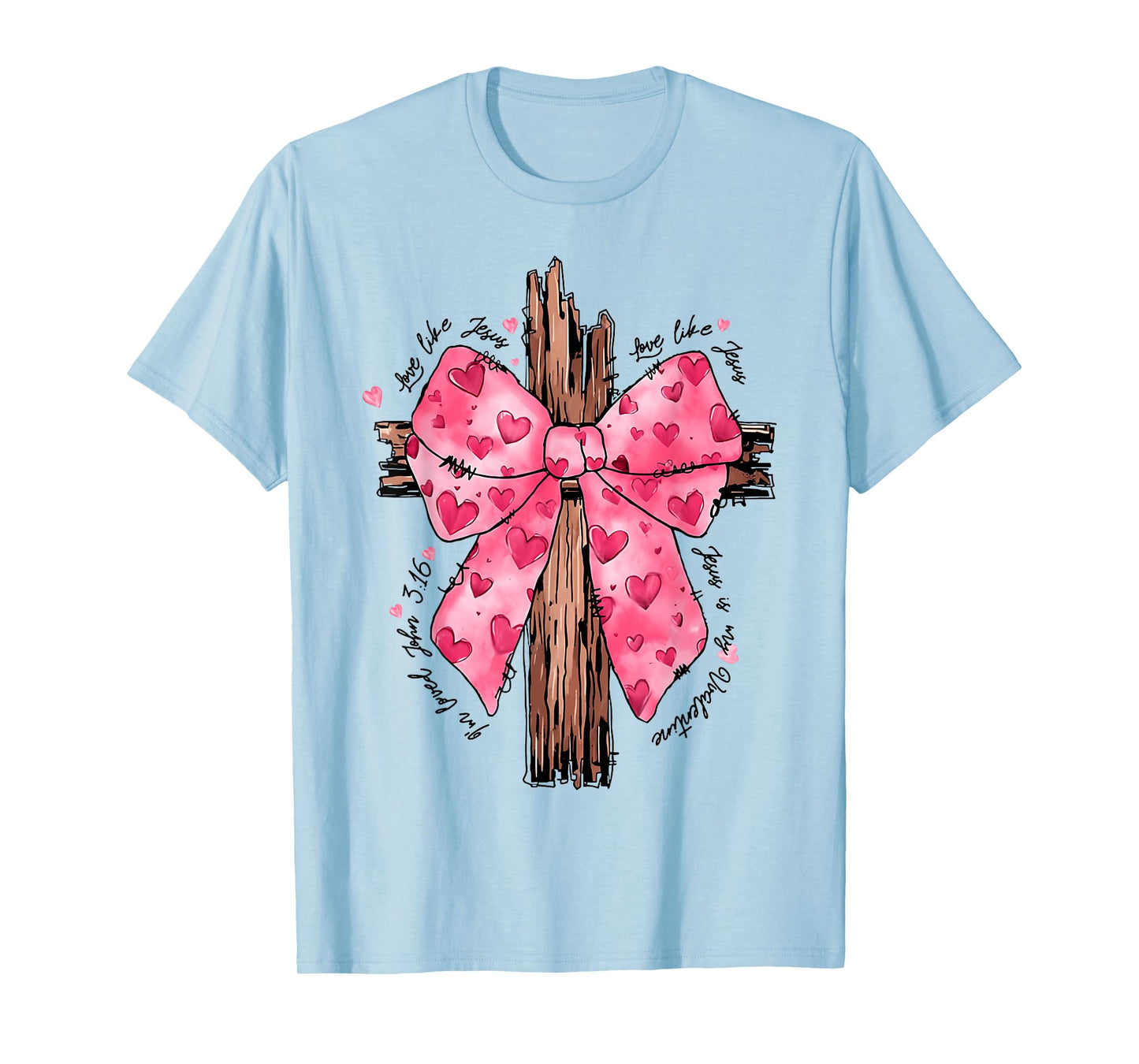 Love Like Jesus Religious God Christian Cross Coquette Bow T-Shirt