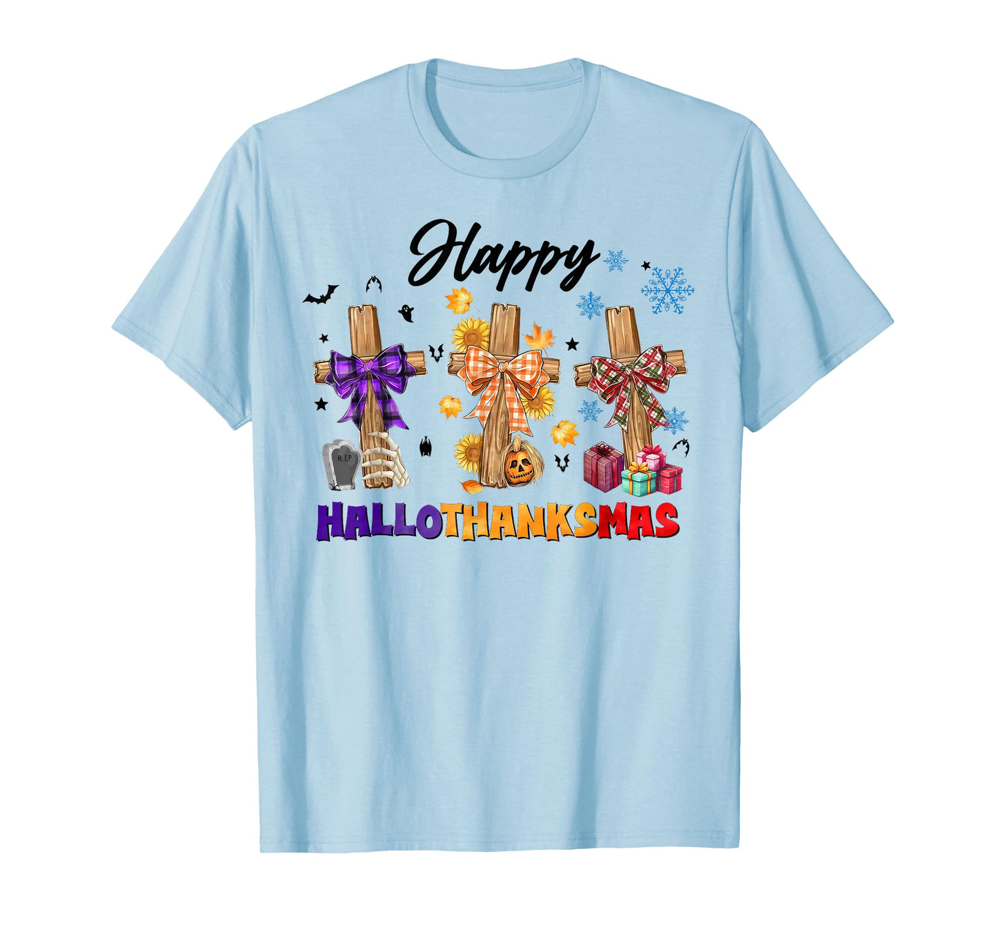 Happy Hallothanksmas Coquette Bow Cross Christian Jesus T-Shirt