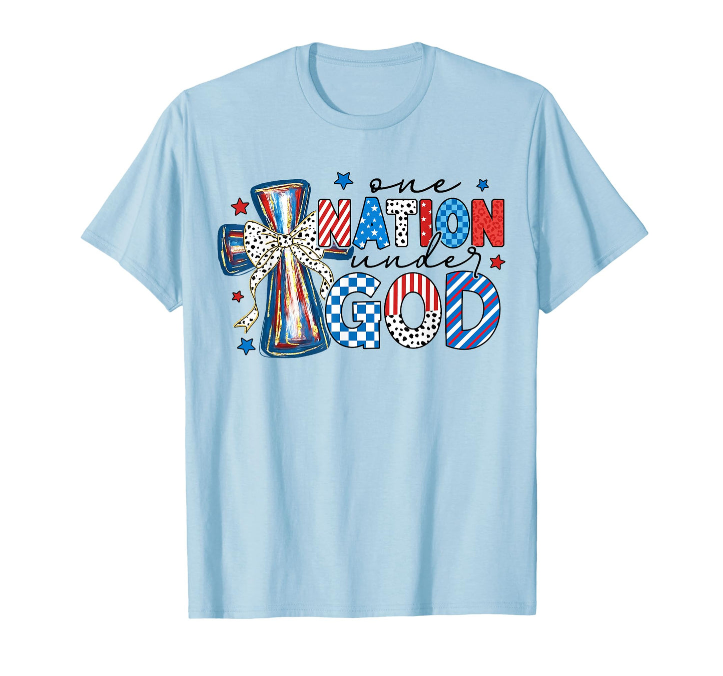 One Nation Under God USA Flag Cross Floral Christian Women T-Shirt