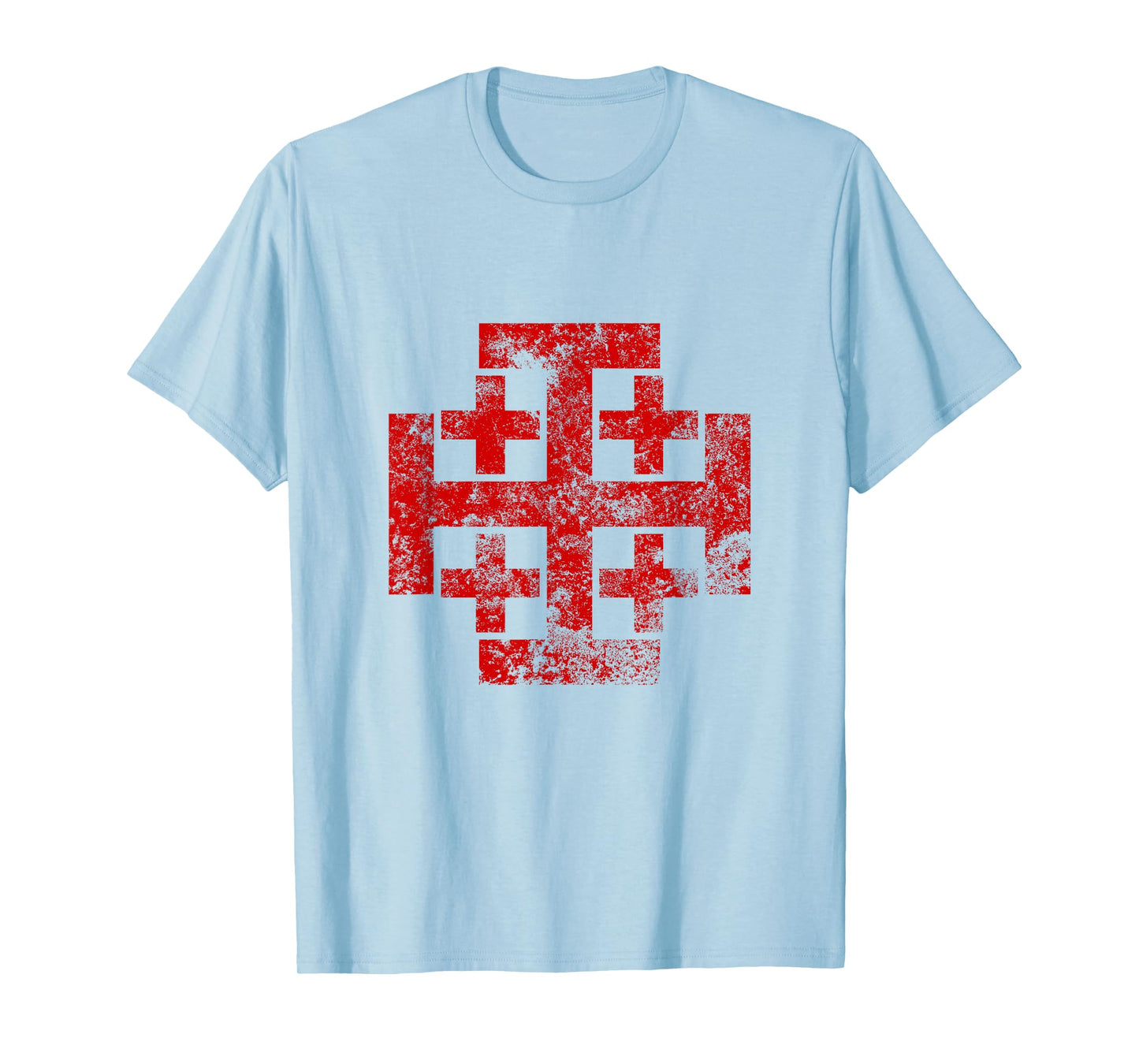 Jerusalem Cross Crusader T-Shirt Christian Catholic Distress T-Shirt