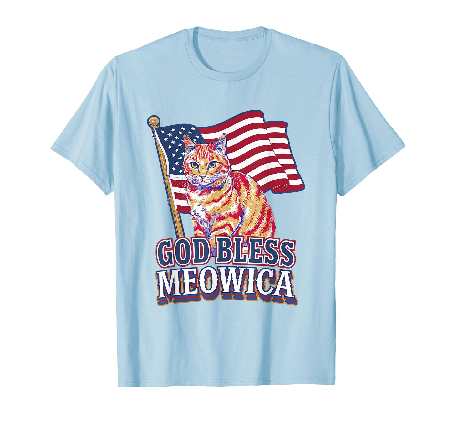 God Bless Meowica Funny Patriotic Cat Design T-Shirt