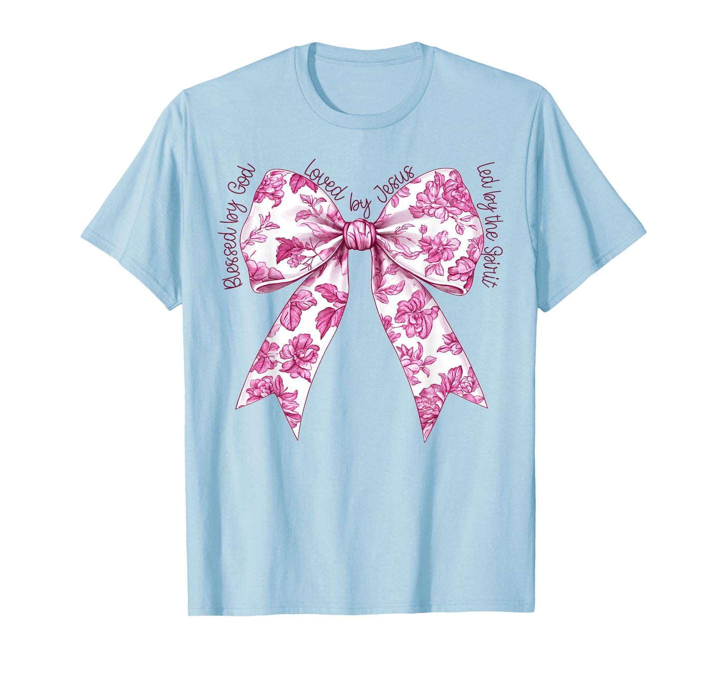 Blessed By God Loved By Jesus Pink Toile Coquette Bow T-Shirt