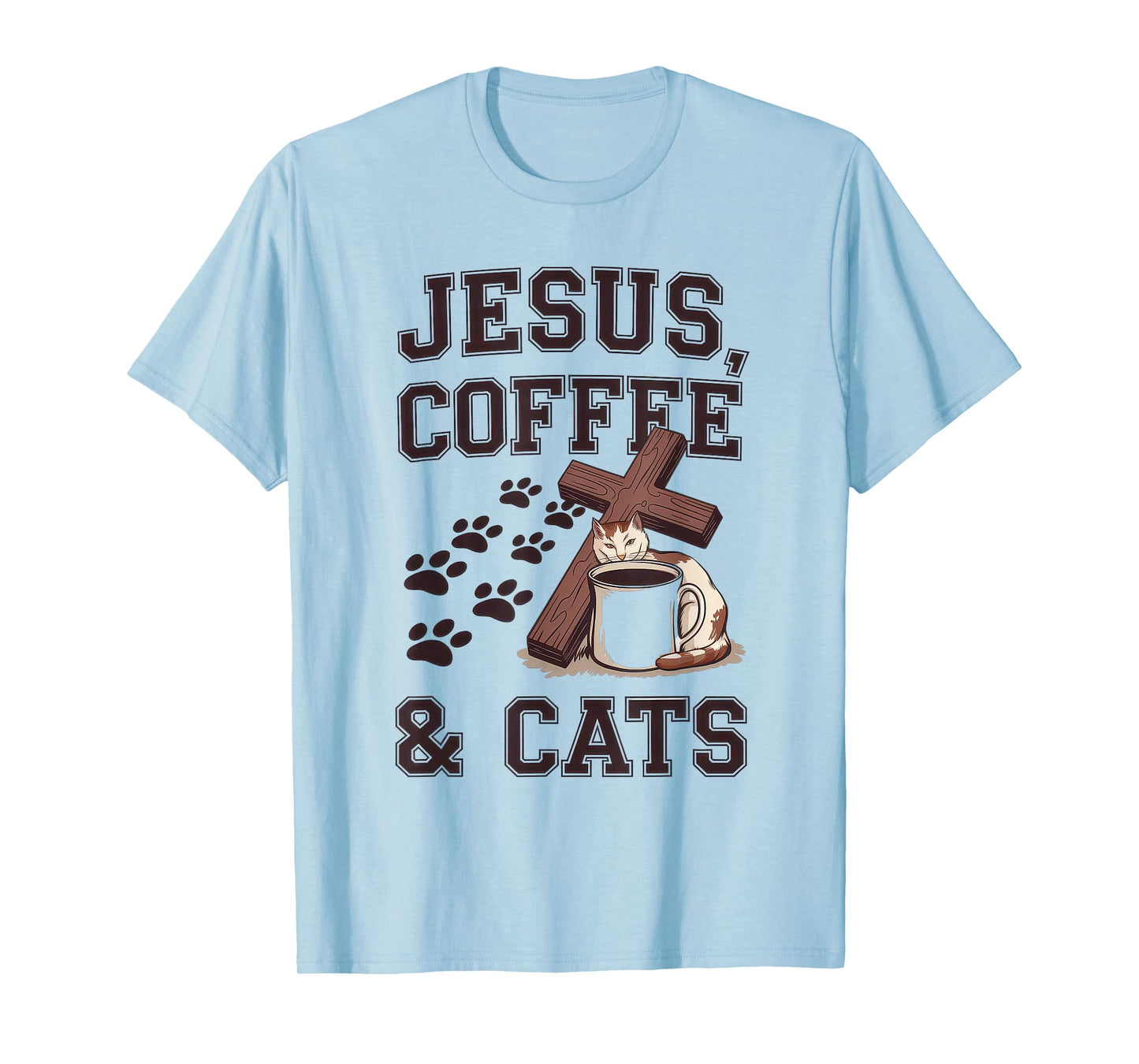 Jesus Coffee Cats Funny Cute Design Jesus Lovers Christian T-Shirt