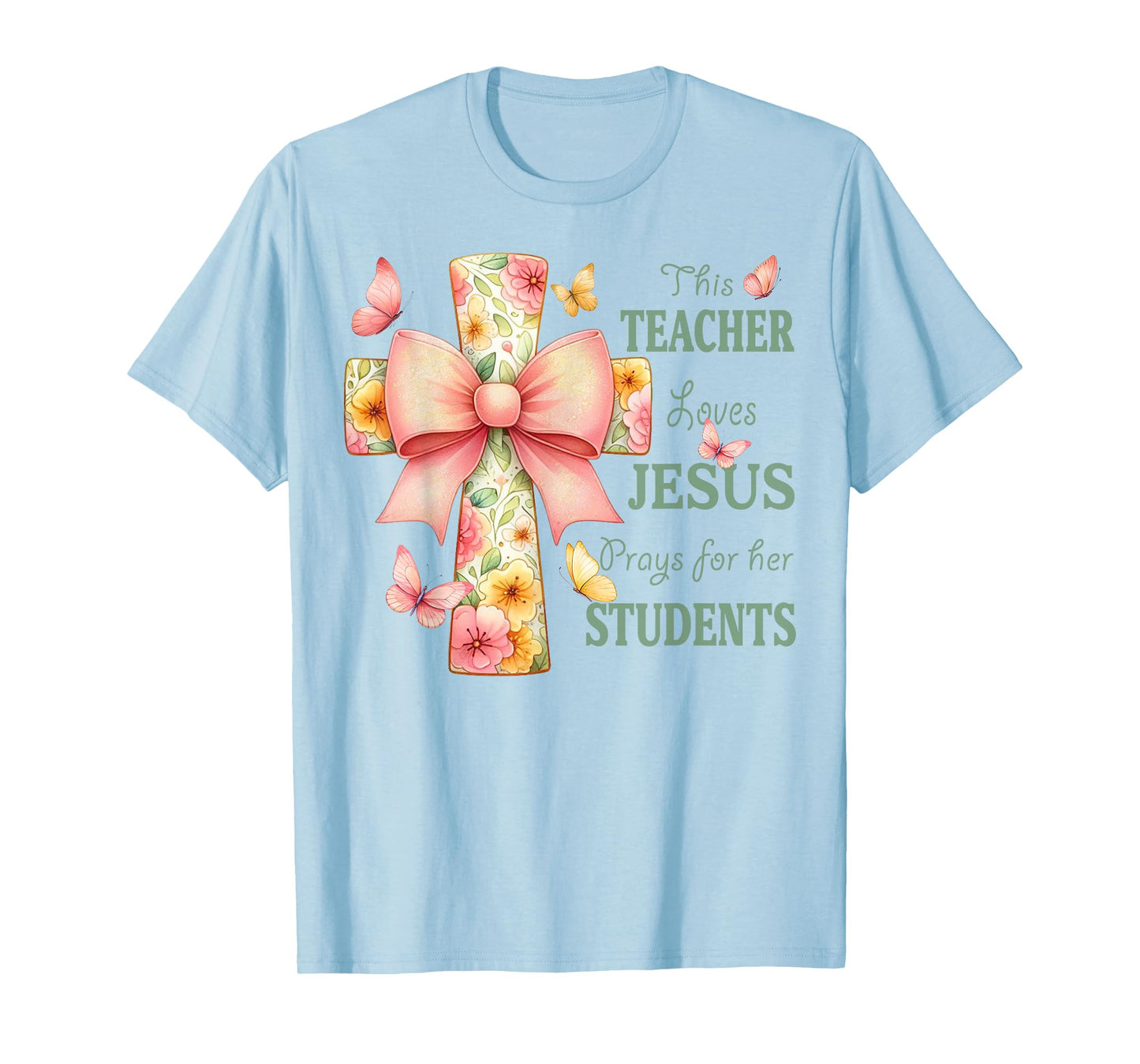 Floral Cross and Butterfly Design for Christian Teachers T-Shirt