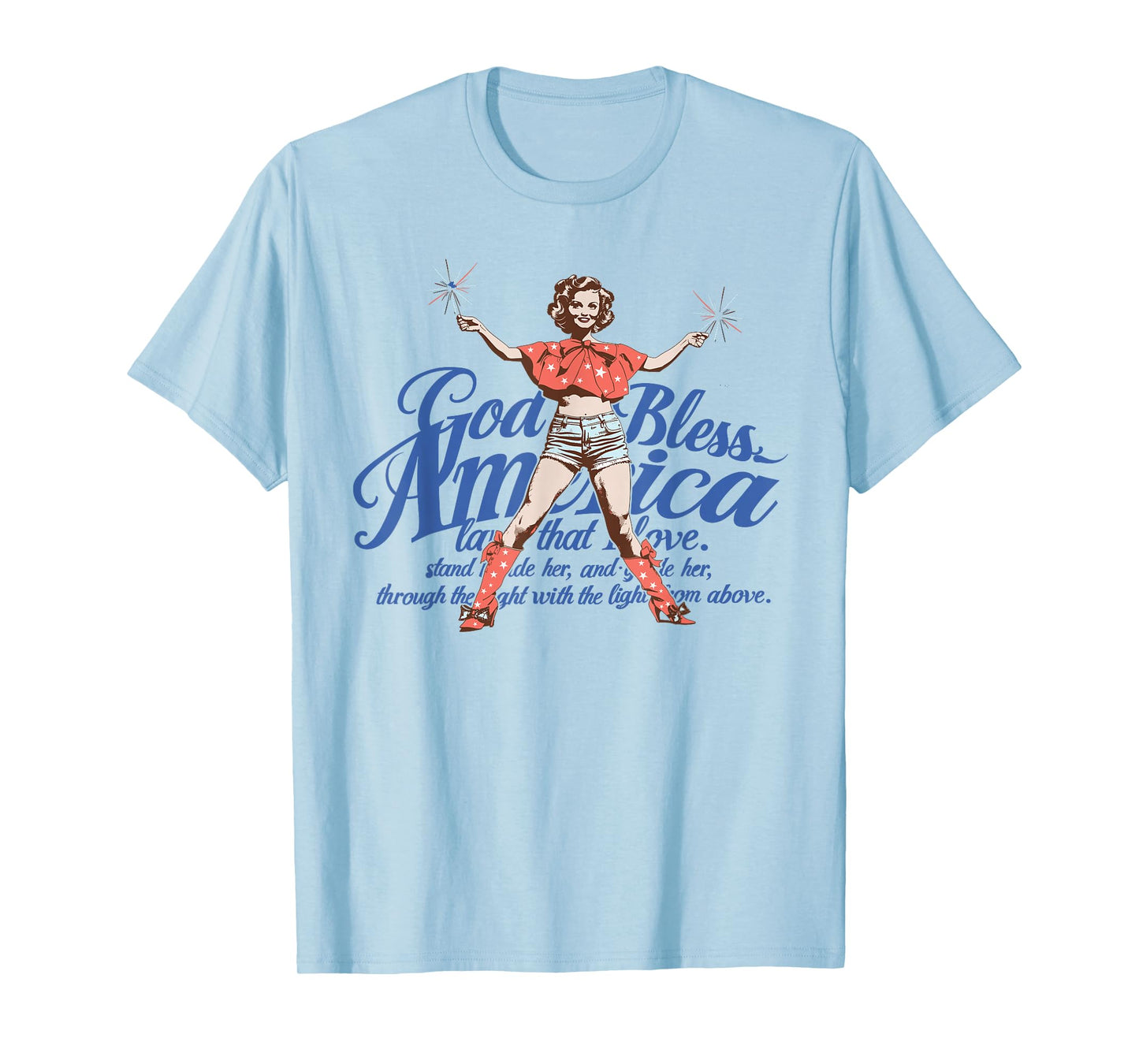 God Bless America Vintage 4th of July Pinup Coquette Bow T-Shirt