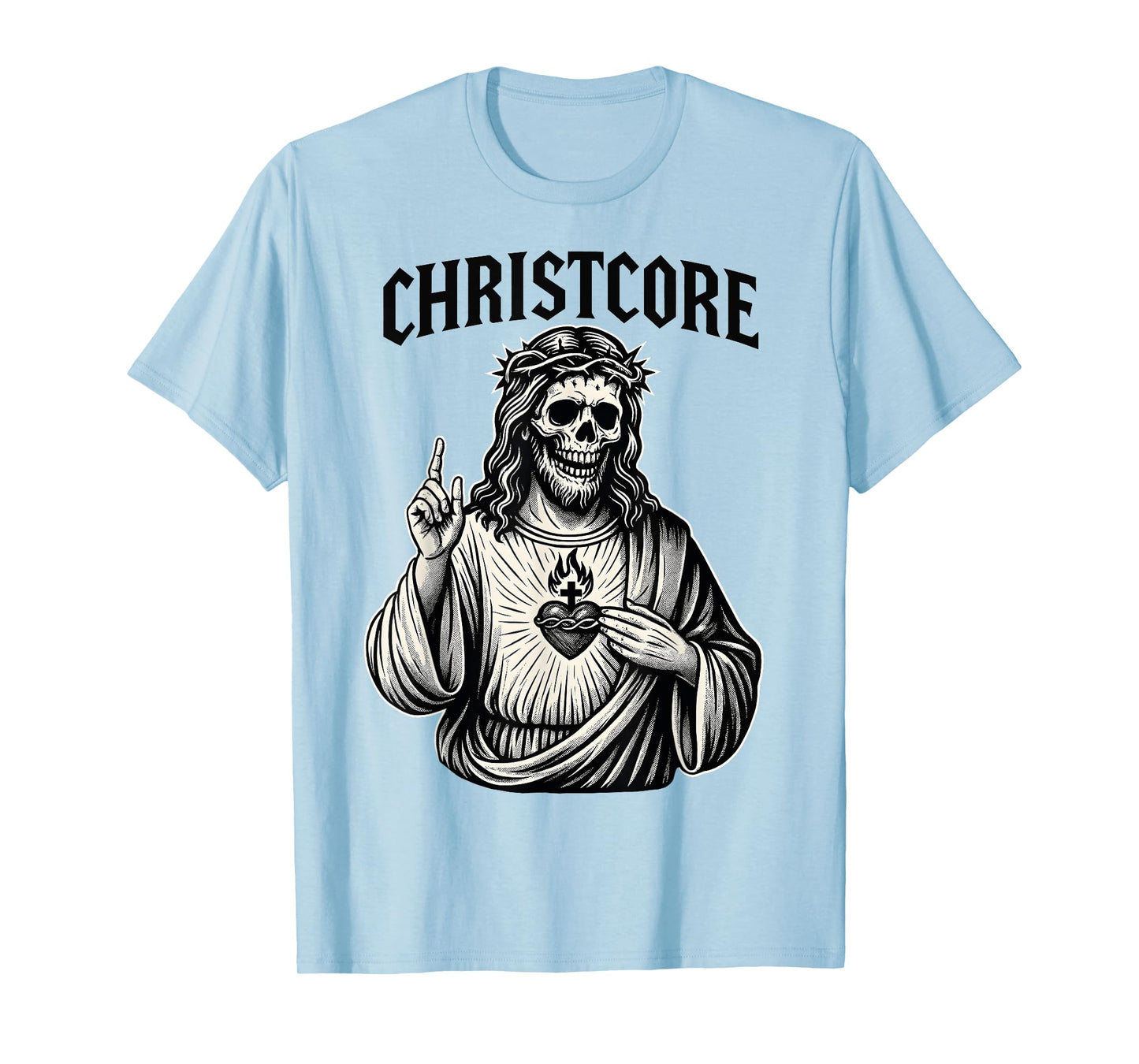 Christcore Skull Jesus Sacred Heart Edgy Christian Metal Art T-Shirt
