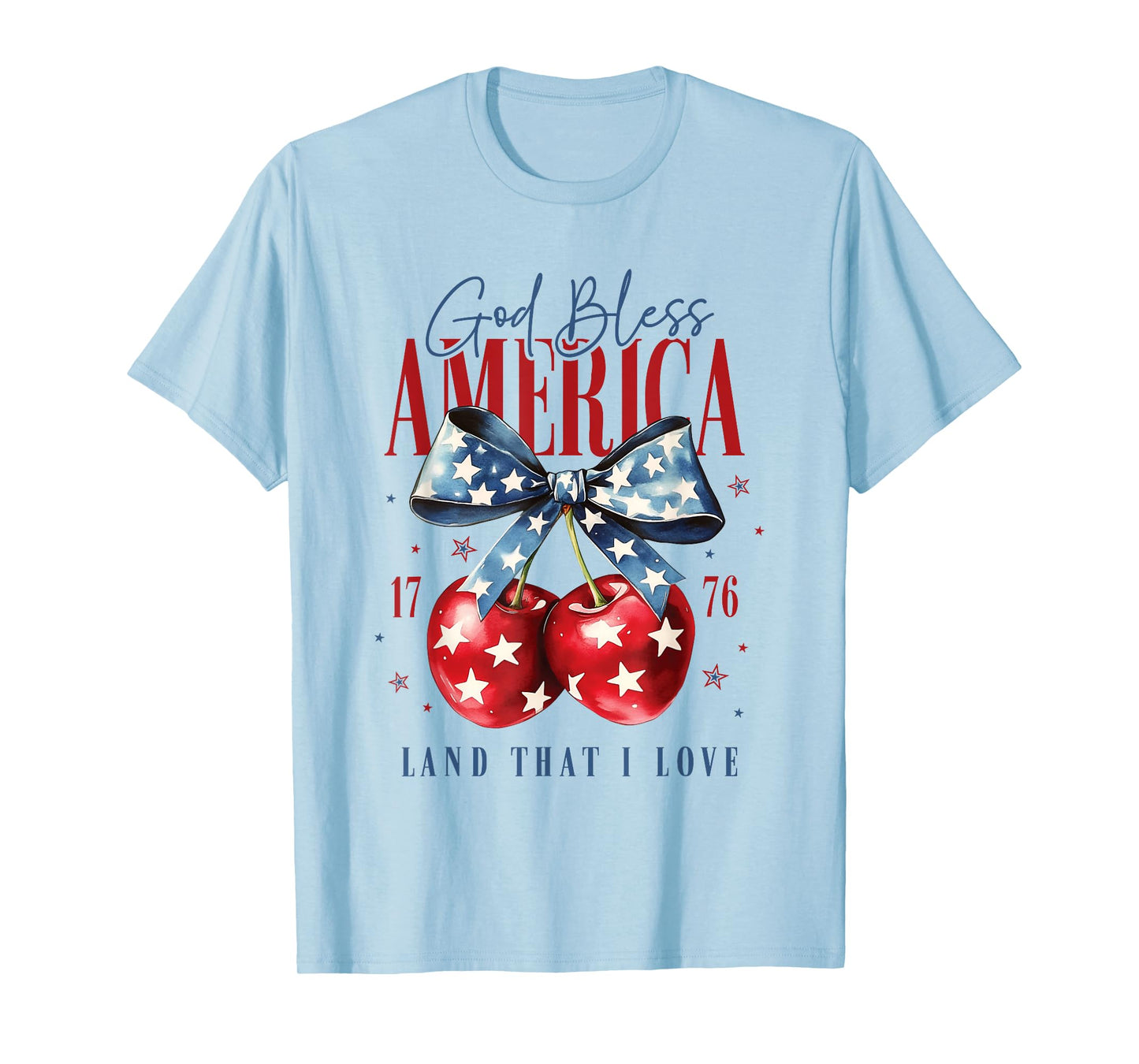Patriotic Bow and Cherries God Bless America 1776 USA Cherry T-Shirt