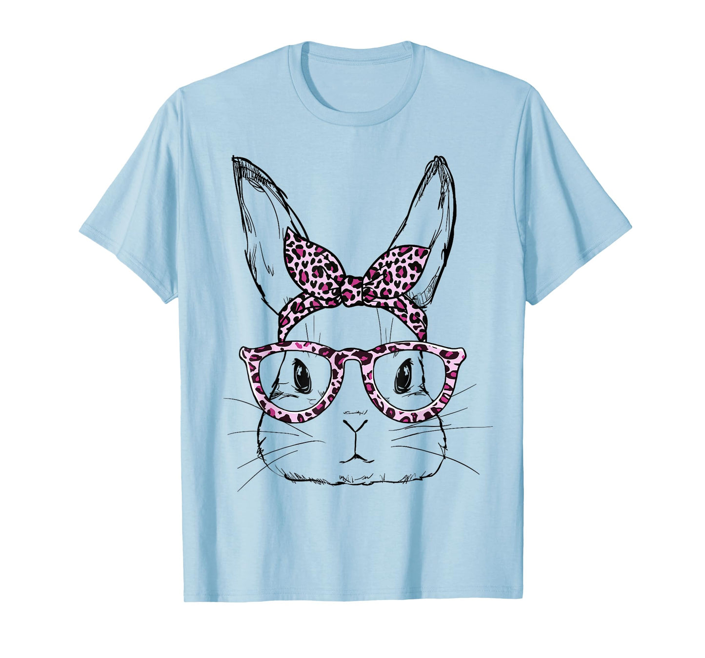 Cute Bunny Rabbit Leopard Glasses Happy Easter Day T-Shirt