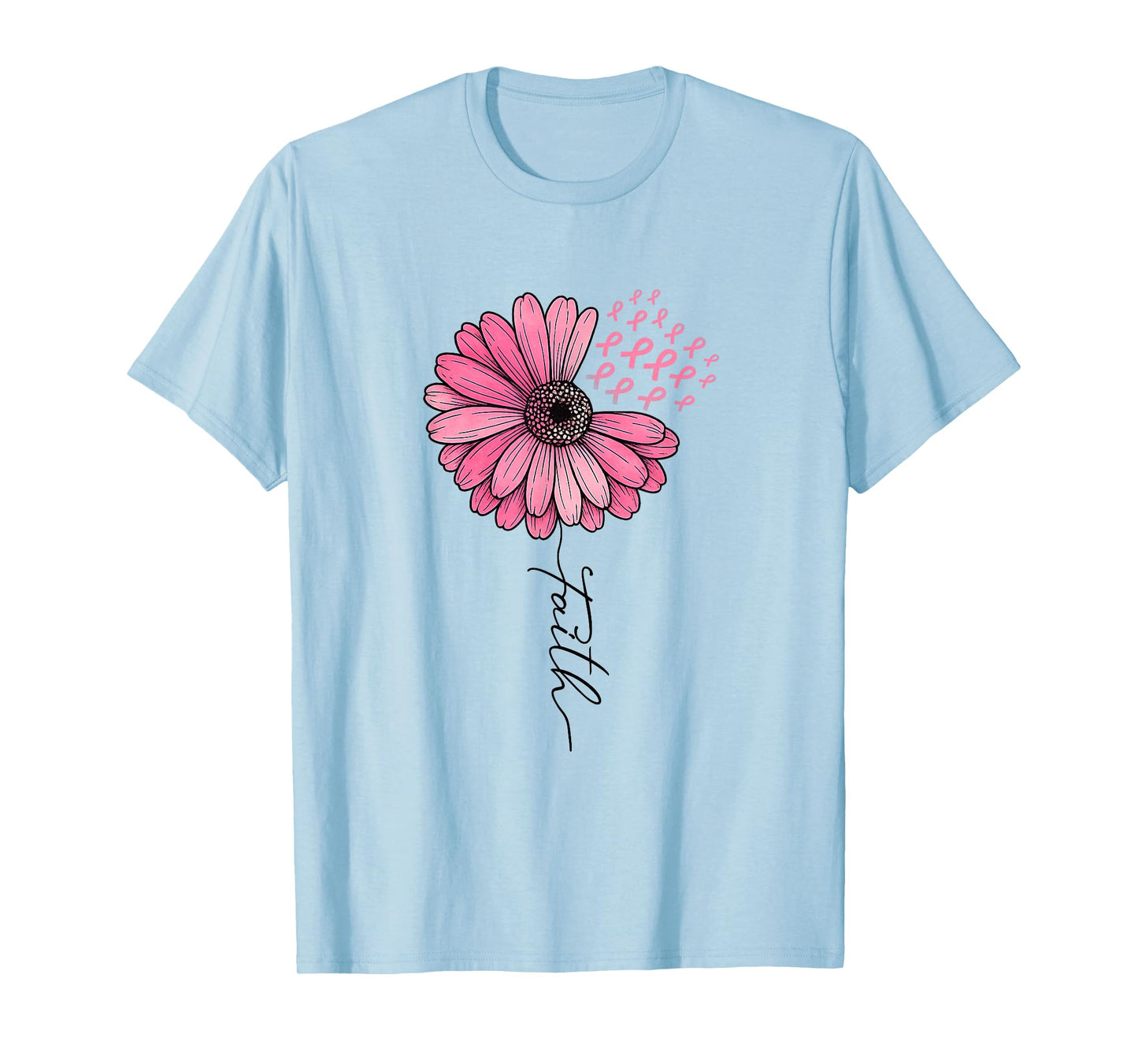 Faith Sunflower Dandelion Pink Ribbon Breast Cancer T-Shirt