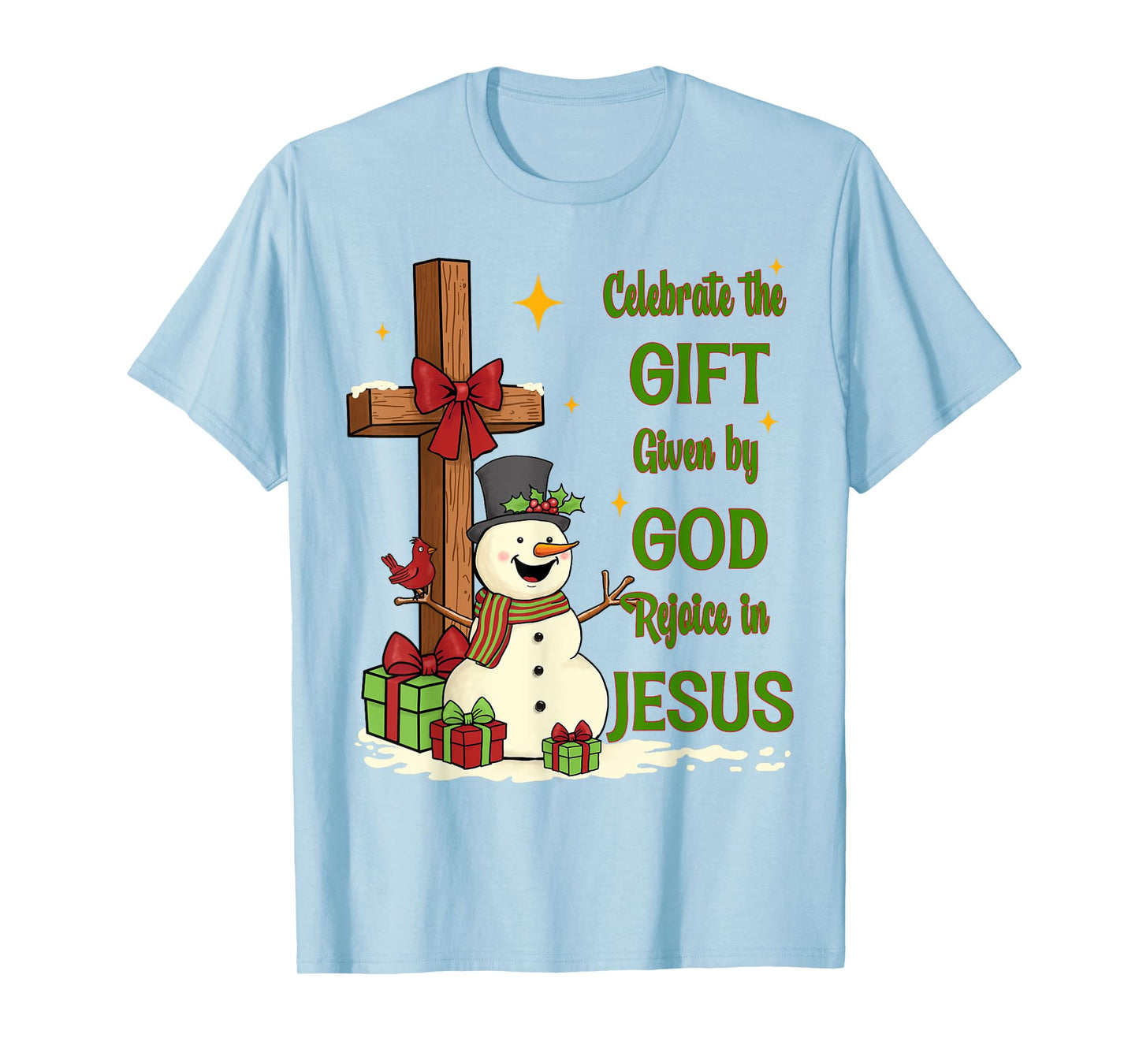 Celebrate Jesus Birth Christmas Snowman Christian Cross T-Shirt