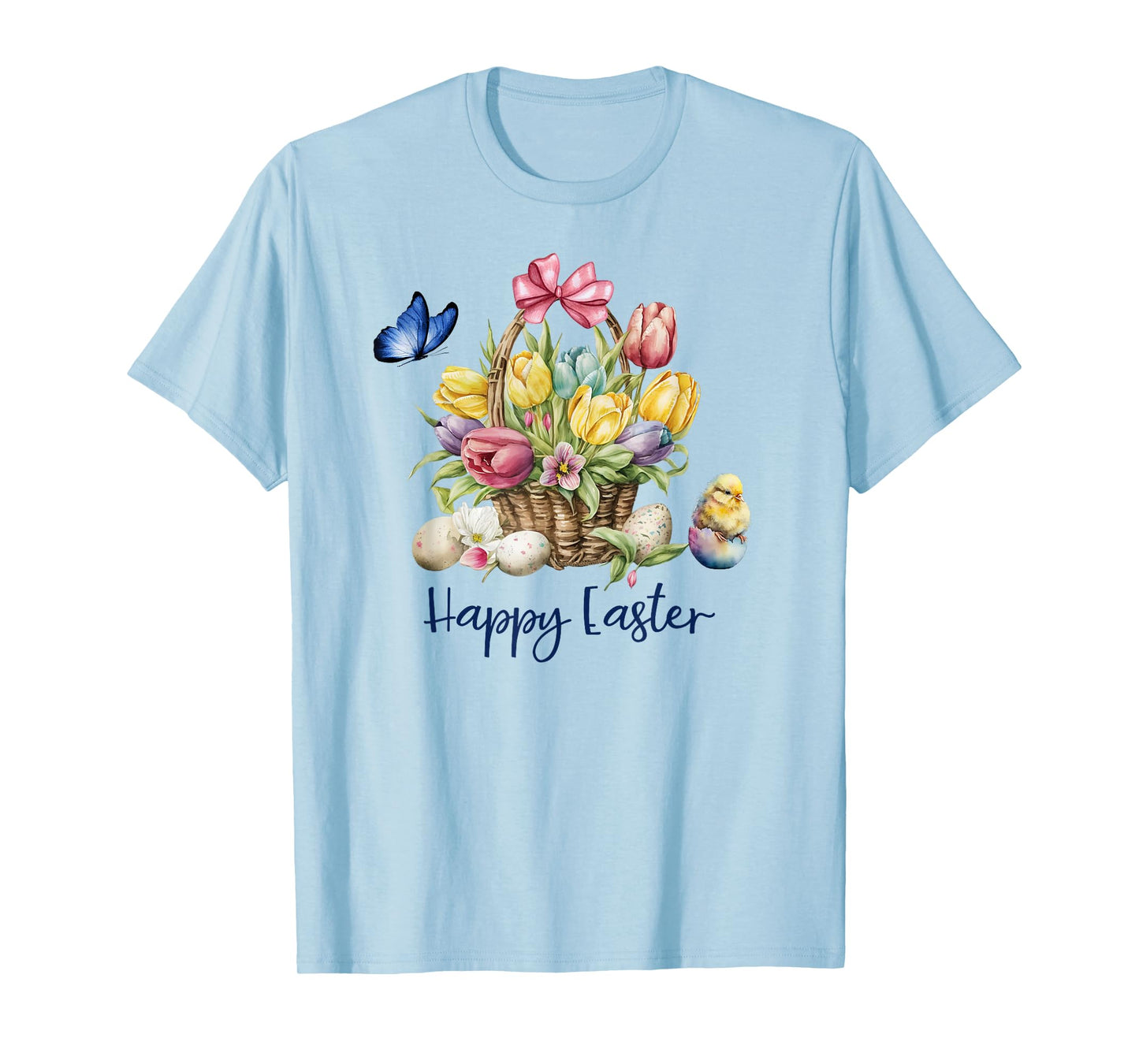 Happy Easter Flower Basket with Baby Chick Butterfly Easter T-Shirt