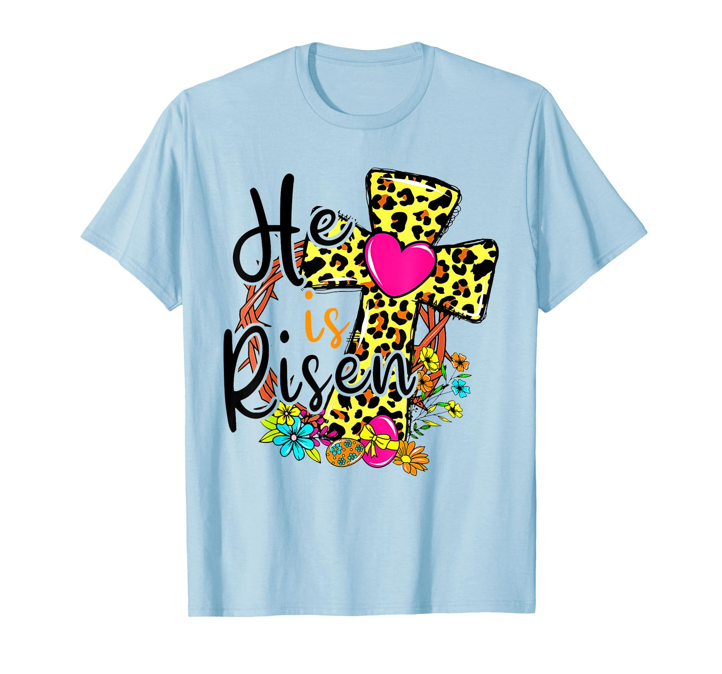 He Is Risen Easter Day Jesus Floral Leopard Teen Girls Mom T-Shirt