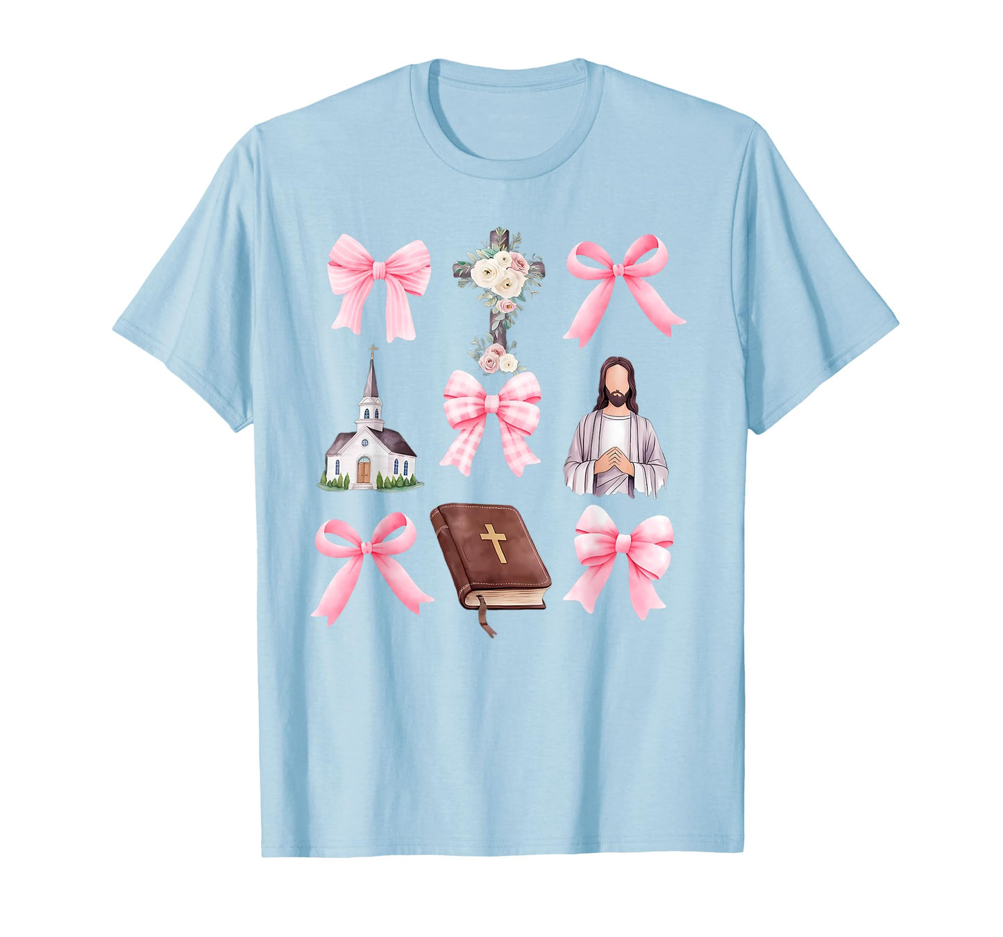 Cross Coquette Bows Floral Jesus Gift For Christian T-Shirt