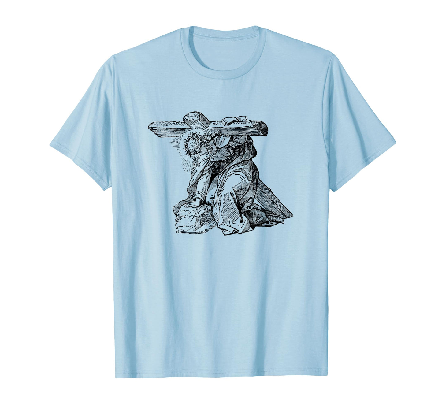 Jesus Carrying The Cross Funny Catholic Devotional Art T-Shirt