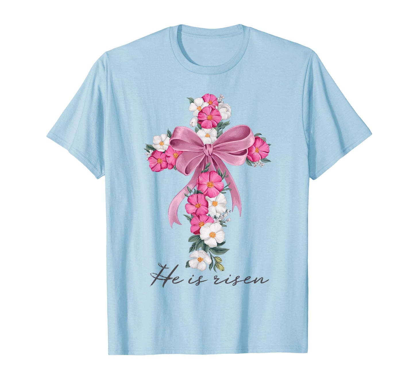 He Is Risen Easter Bow Trendy Cute Coquette Jesus Christ T-Shirt