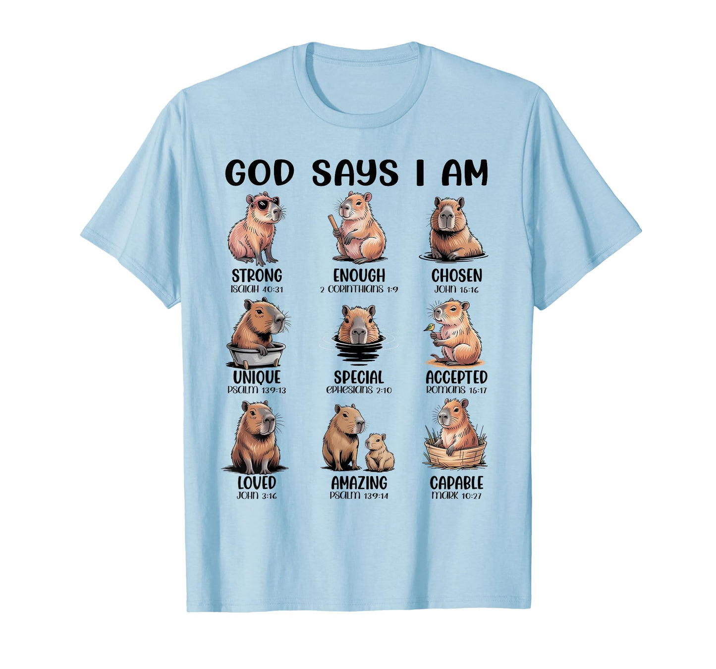 God Says I Am Bible Verse Christian Boys Girls Kids Capybara T-Shirt