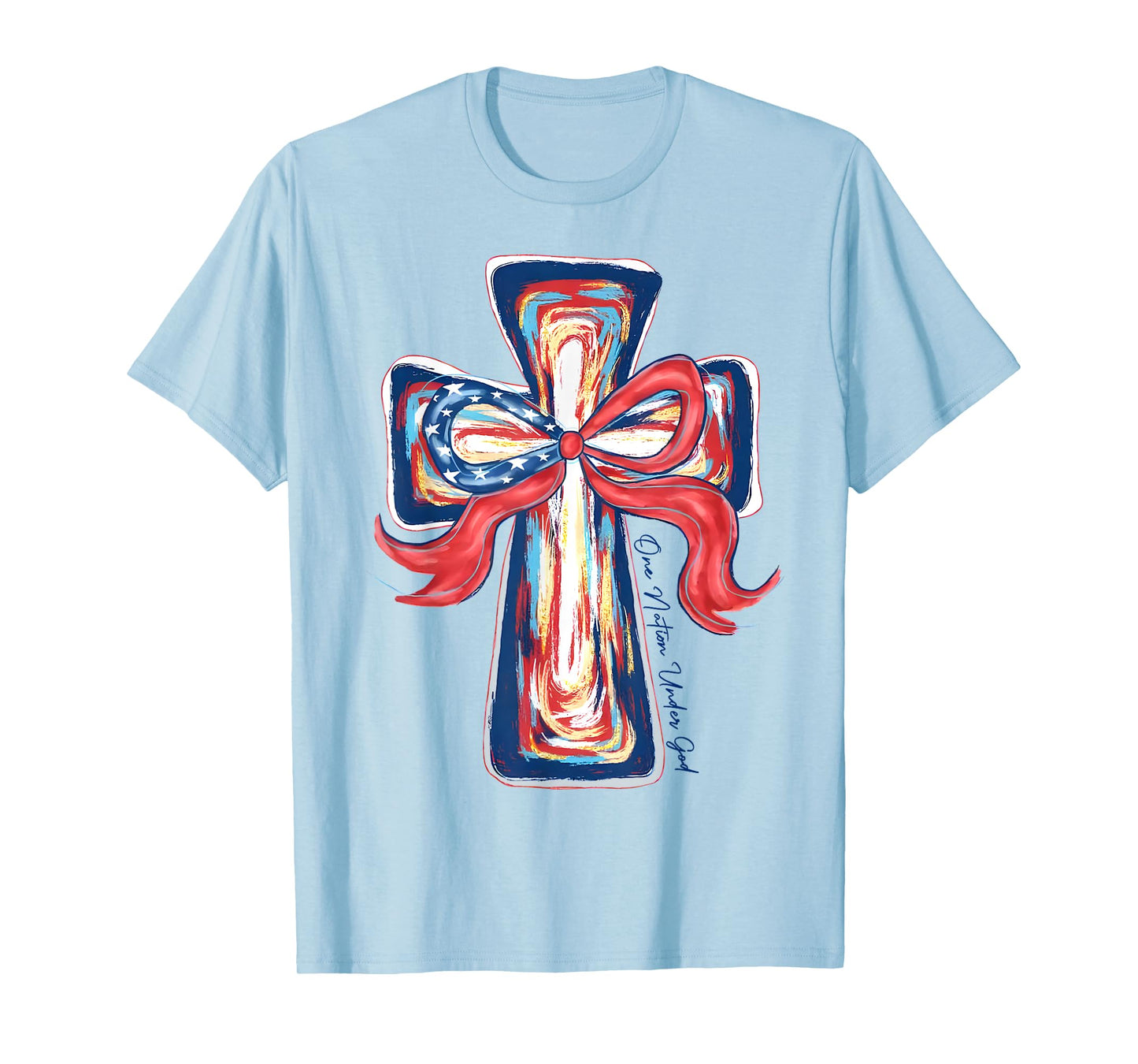 Retro One Nation Under God Brushstroke Coquette 4th Of July T-Shirt