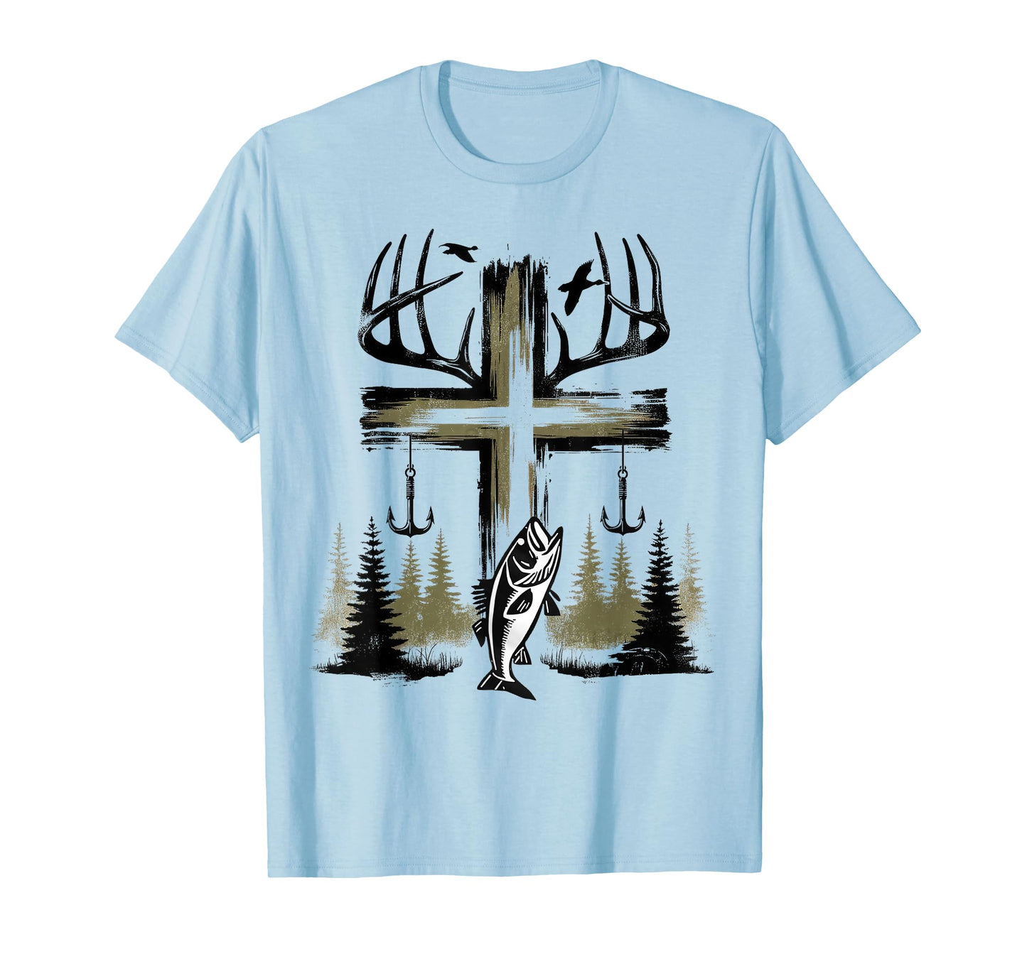 Faith Fishing Deer Hunting Camo Cross Hook Bass Christian T-Shirt