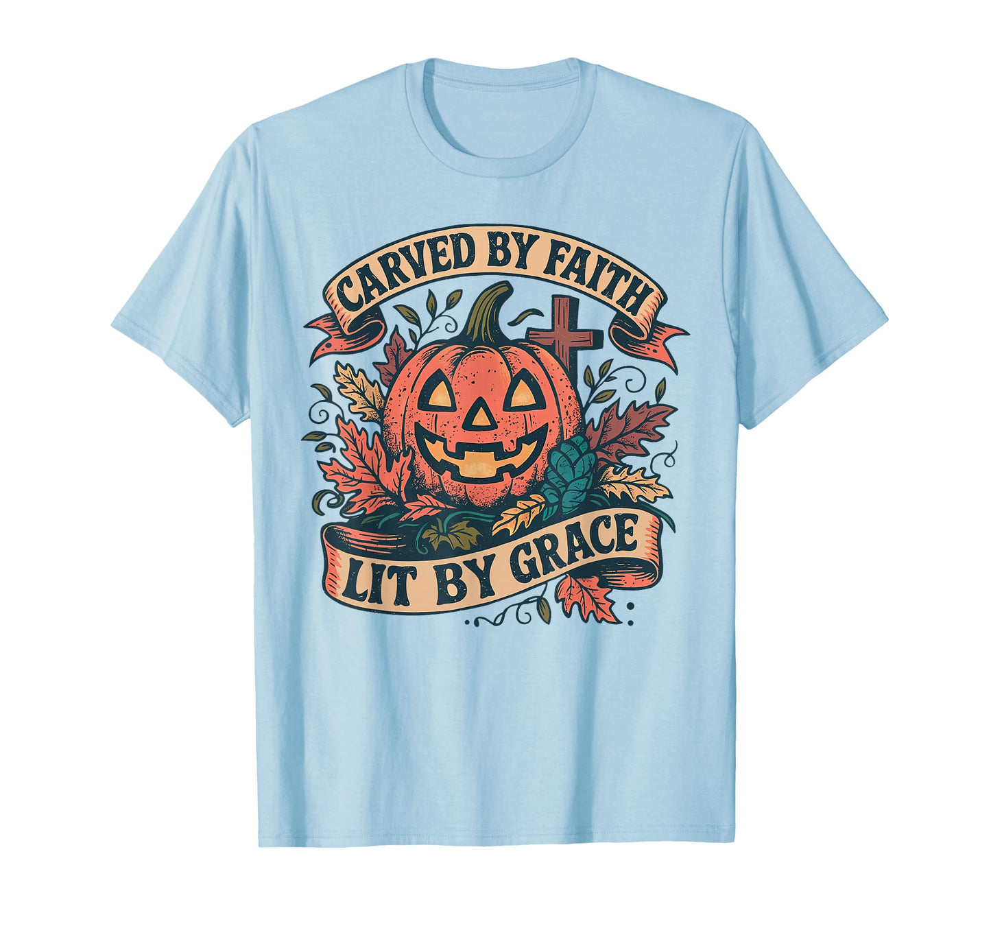 Carved by Faith Lit by Grace Religious Christian Halloween T-Shirt