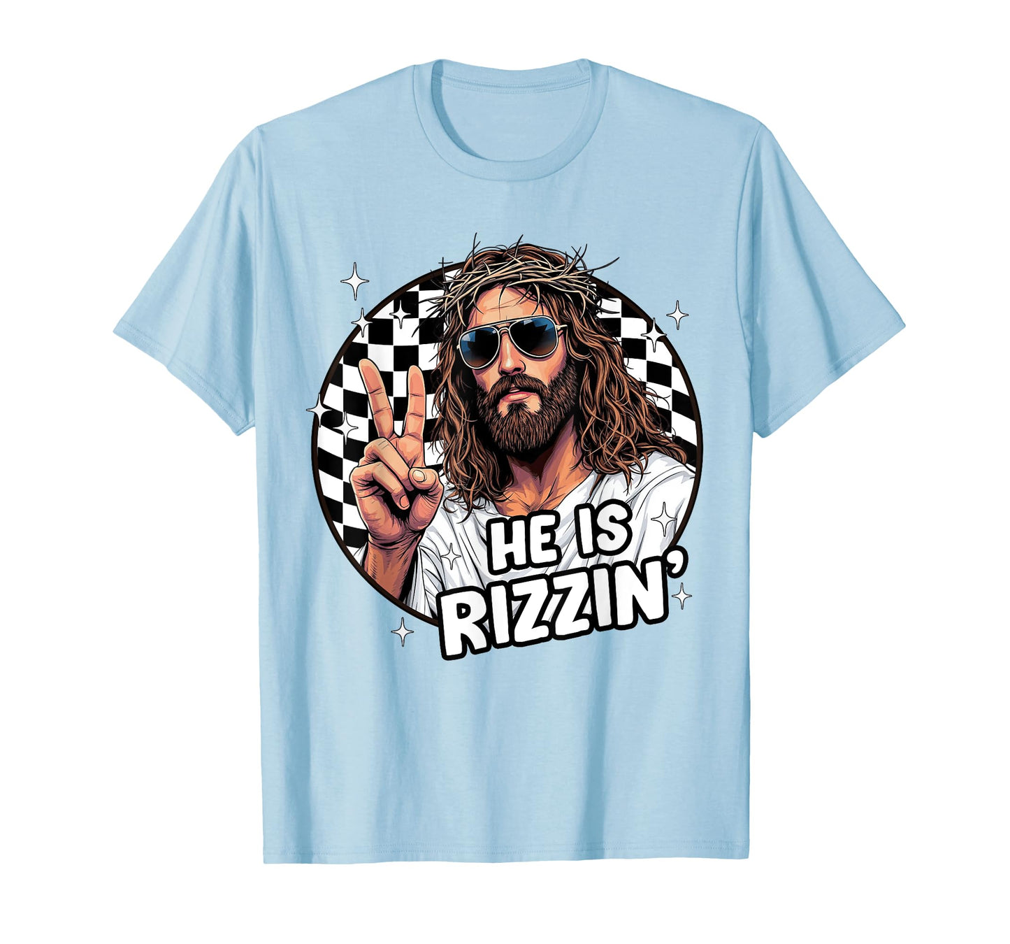 He Is Rizzin' Jesus God Christian Easter Checkered Boys Kids T-Shirt
