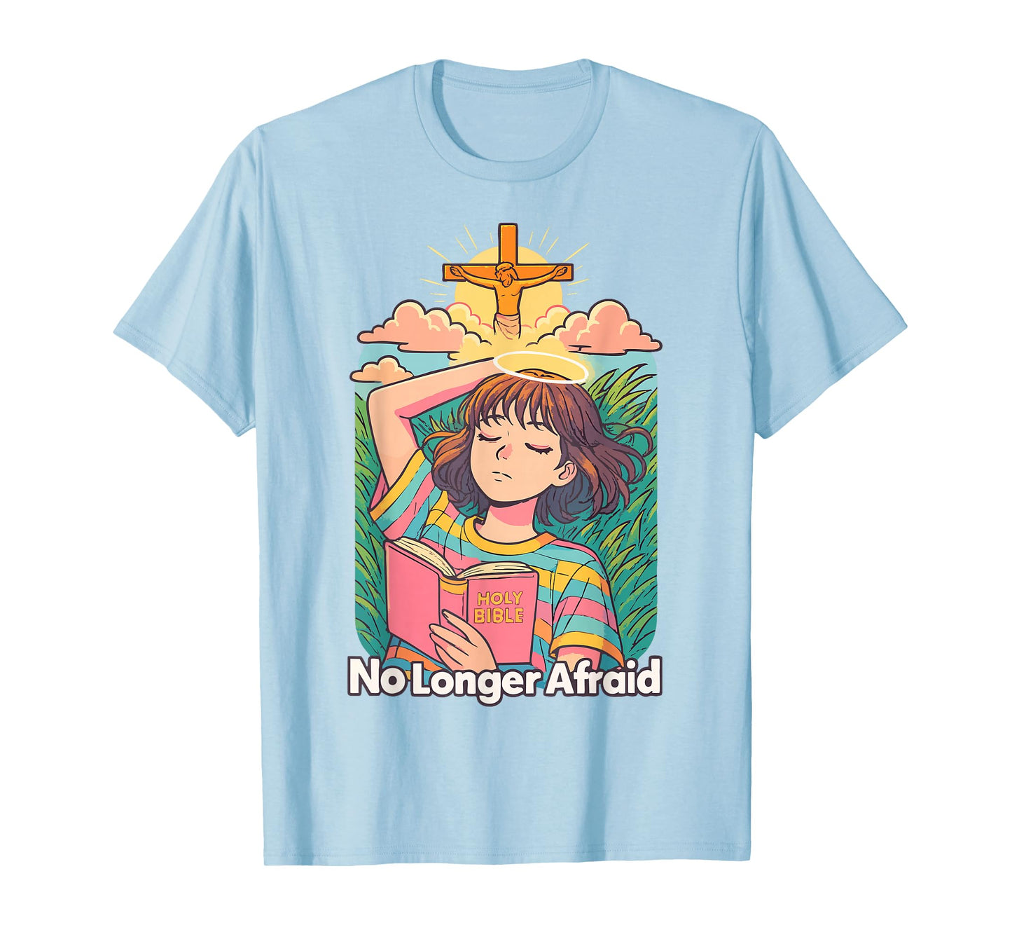 Christian Anime - No Longer Afraid Kawaii Bible Jesus Cross T-Shirt