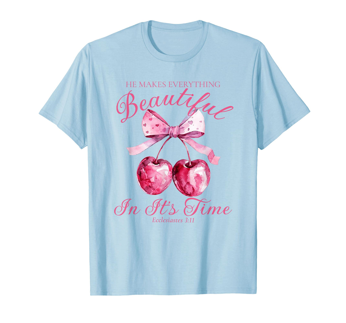 Crochet Pink Bow Cherry Bible Verse Jesus Coquette Christian T-Shirt