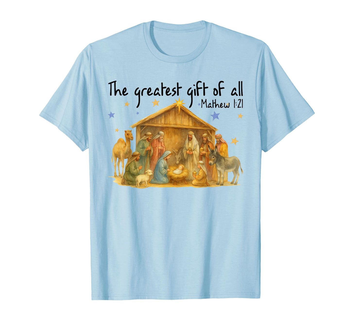 The Greatest Gift of All Matthew 1:21 Jesus Nativity Scene T-Shirt