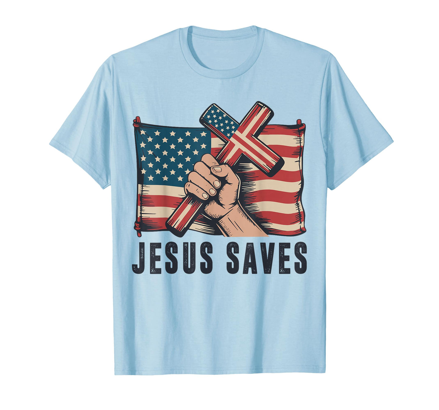 White Jesus Saves Christian Patriotic Cross American Flag T-Shirt