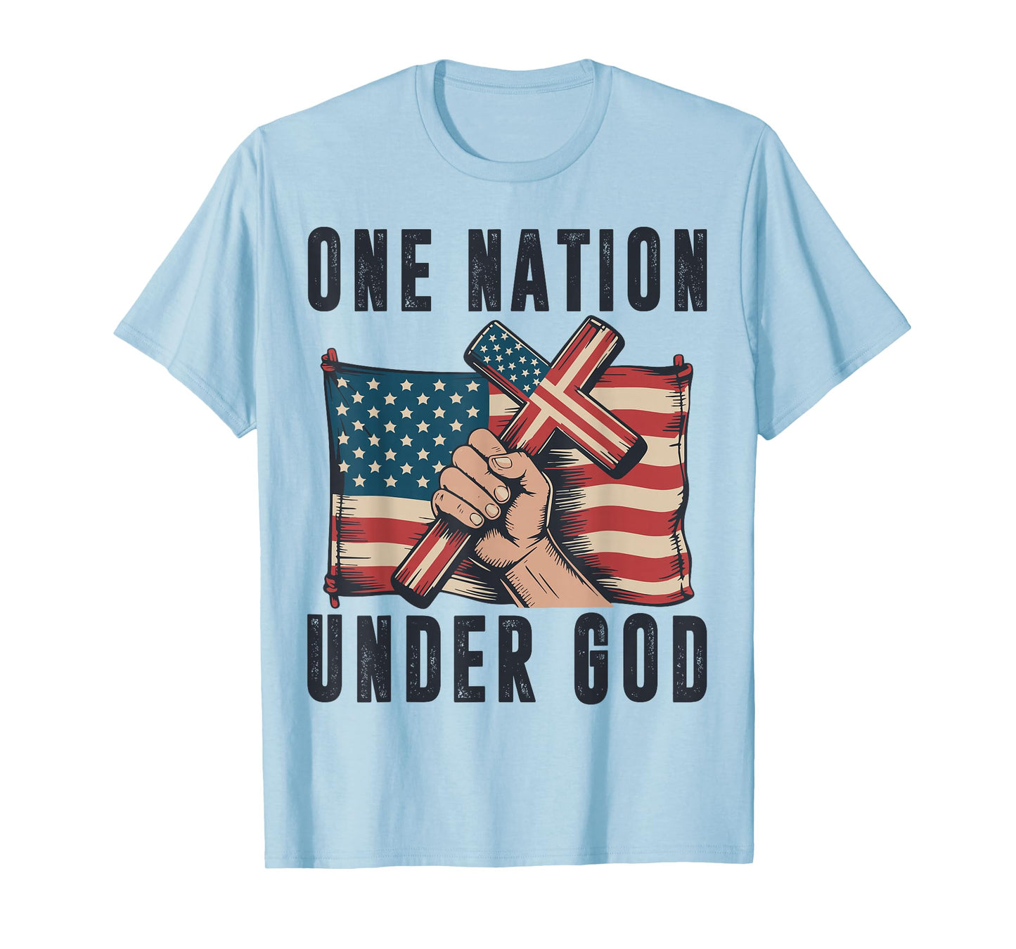 One Nation Under God Christian Patriotic Cross American Flag T-Shirt