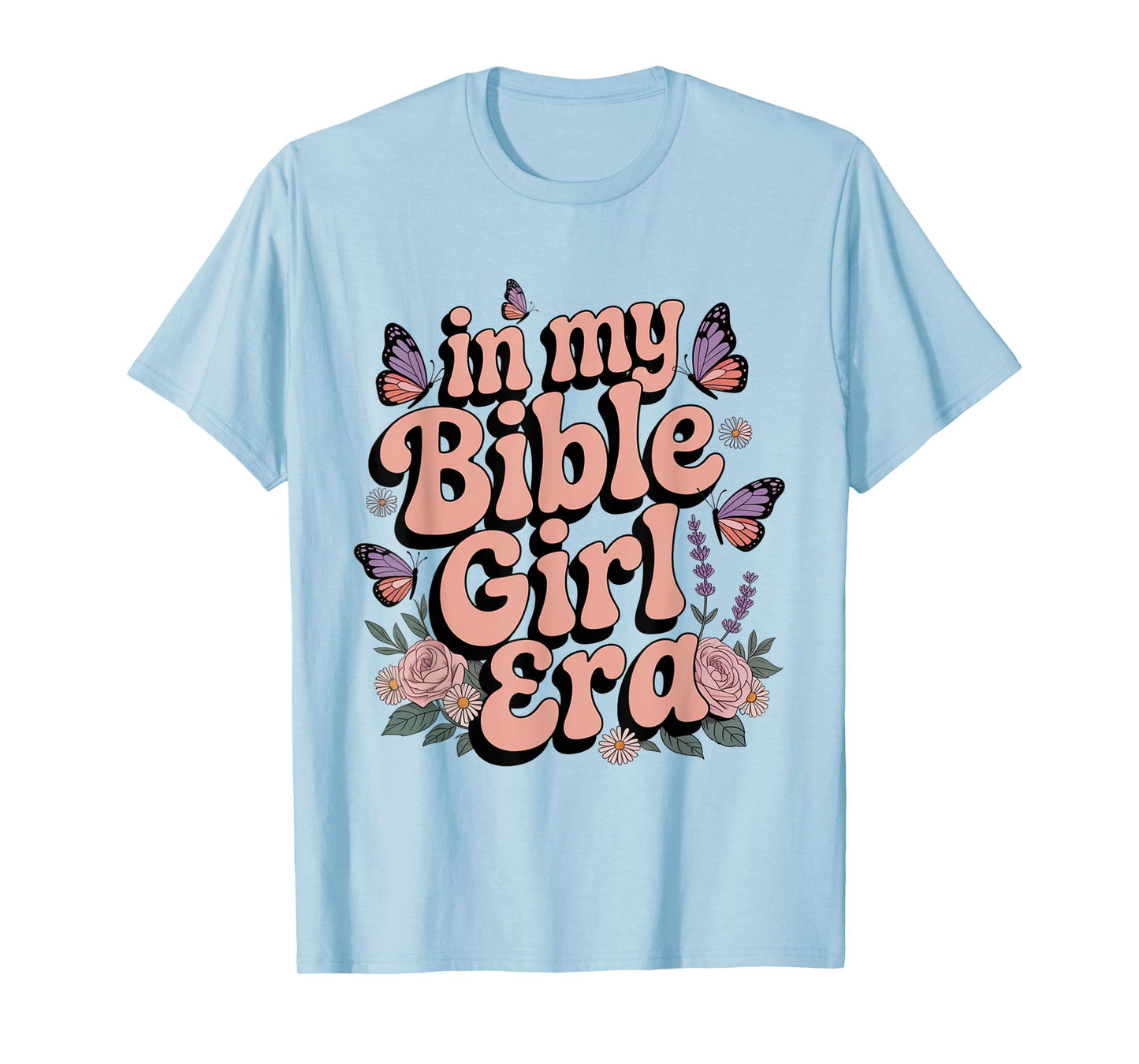 Bible Girl Era Retro Faith Butterfly Floral Aesthetic T-Shirt