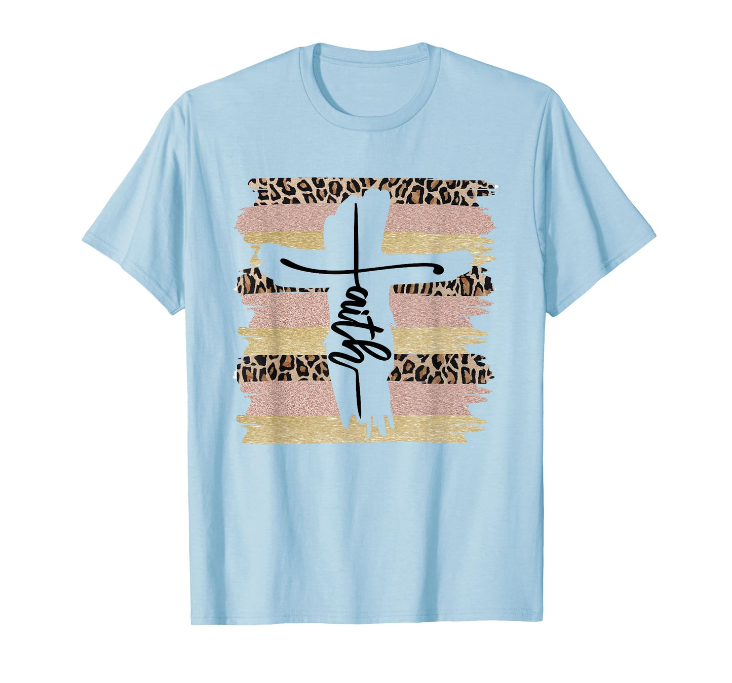 Christian Faith Leopard Cross Ombre Religious Cheetah T-Shirt