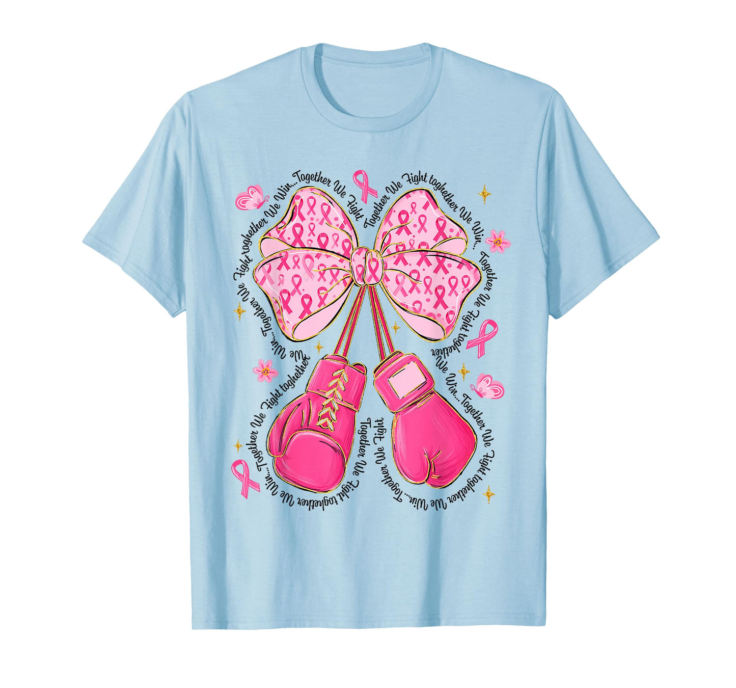 Breast Cancer Awareness Pink Ribbon Gloves Coquette Bow T-Shirt