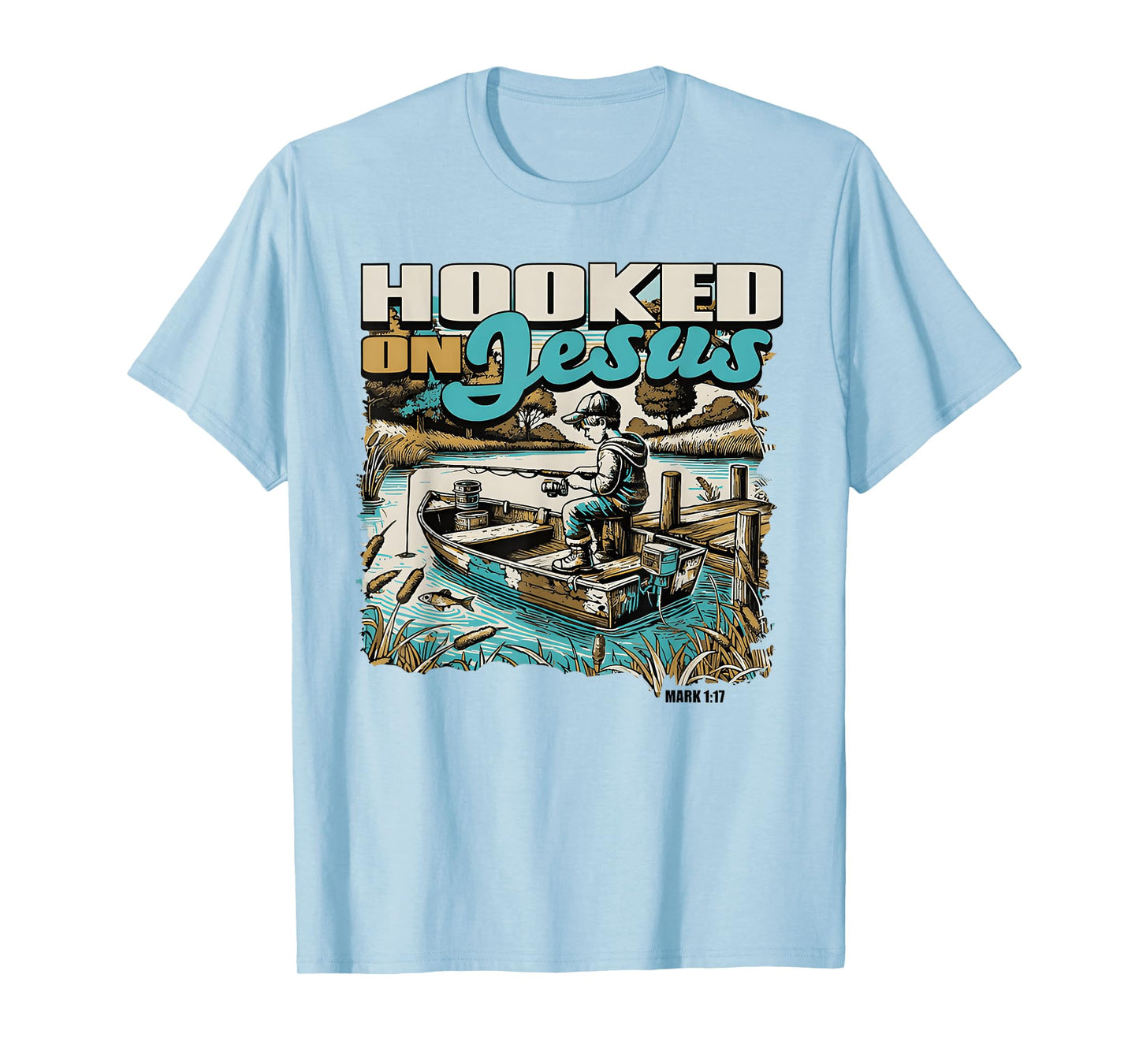 Hooked On Christian Jesus Fisherman Retro Mark 1:17 T-Shirt