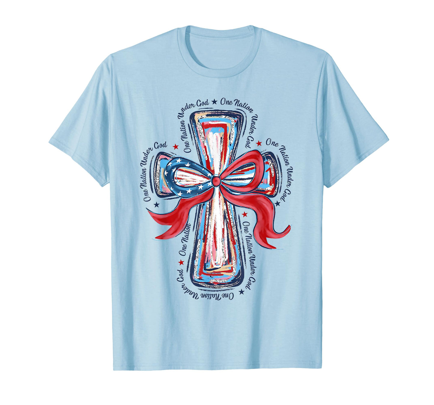 One Nation Under God Red White Blue Cross Christian Women T-Shirt