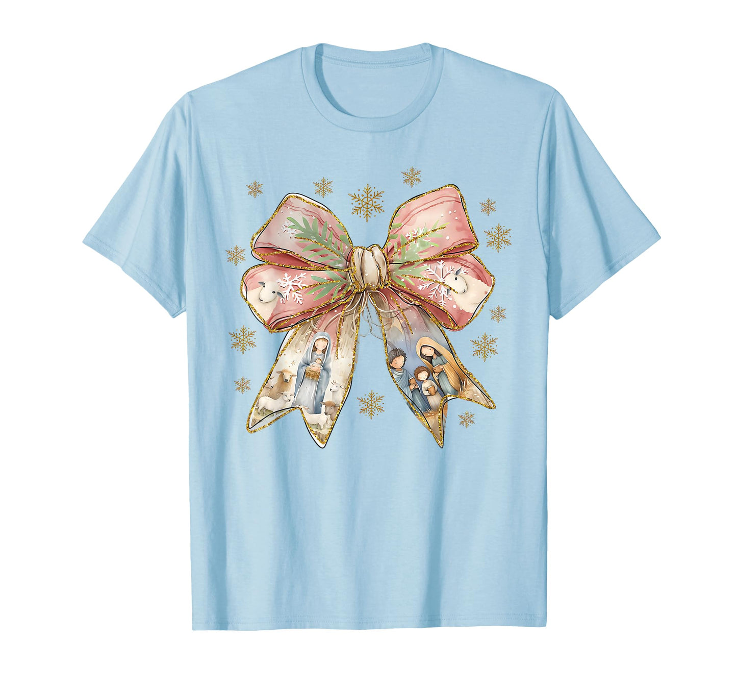 Jesus Christmas Coquette Bow Nativity Bible Verse Christian T-Shirt