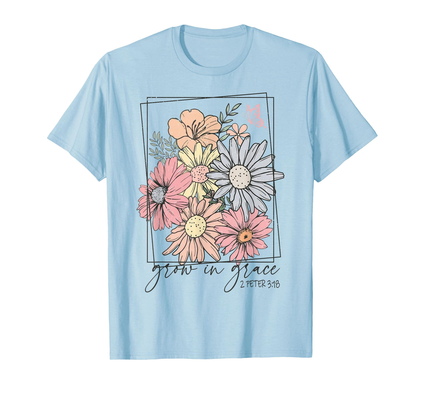 Grow In Grace Boho Wildflower Christian Bible Faith T-Shirt