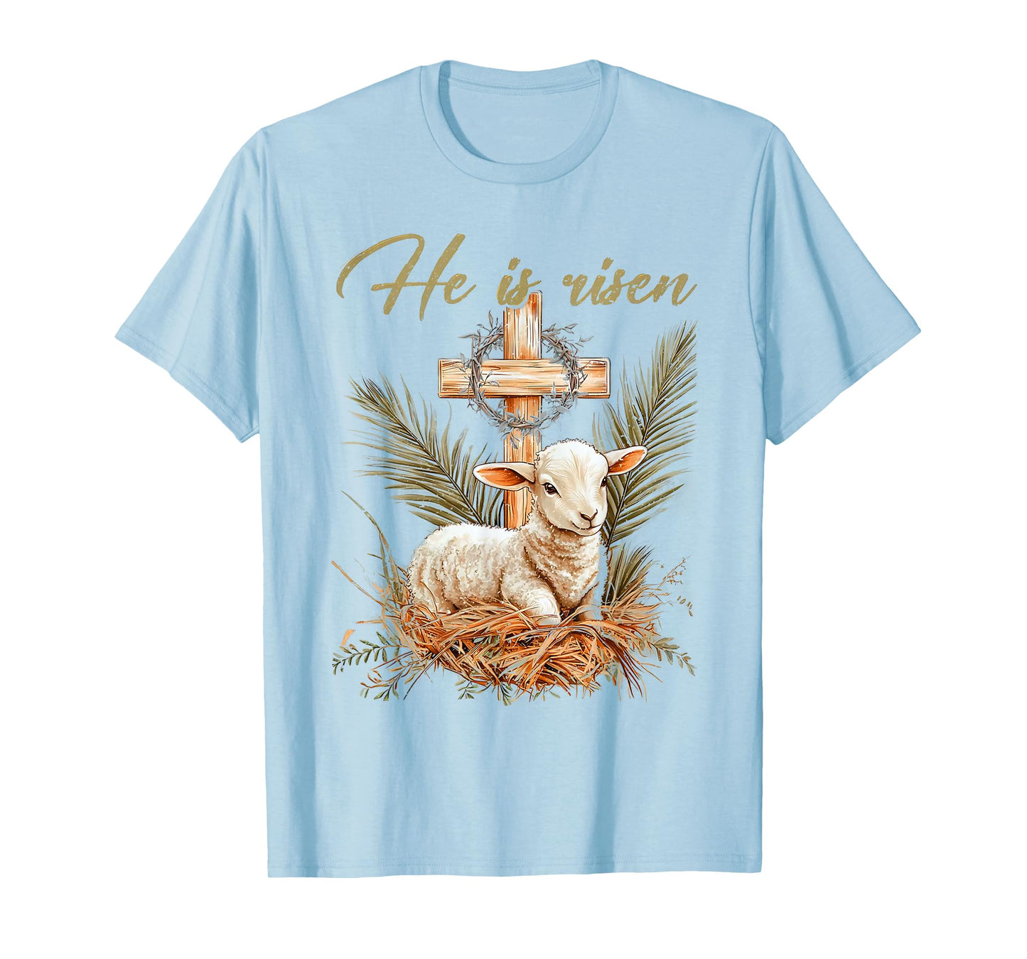 He Is Risen Sheep Lamb Cross Jesus Christian Easter Women T-Shirt