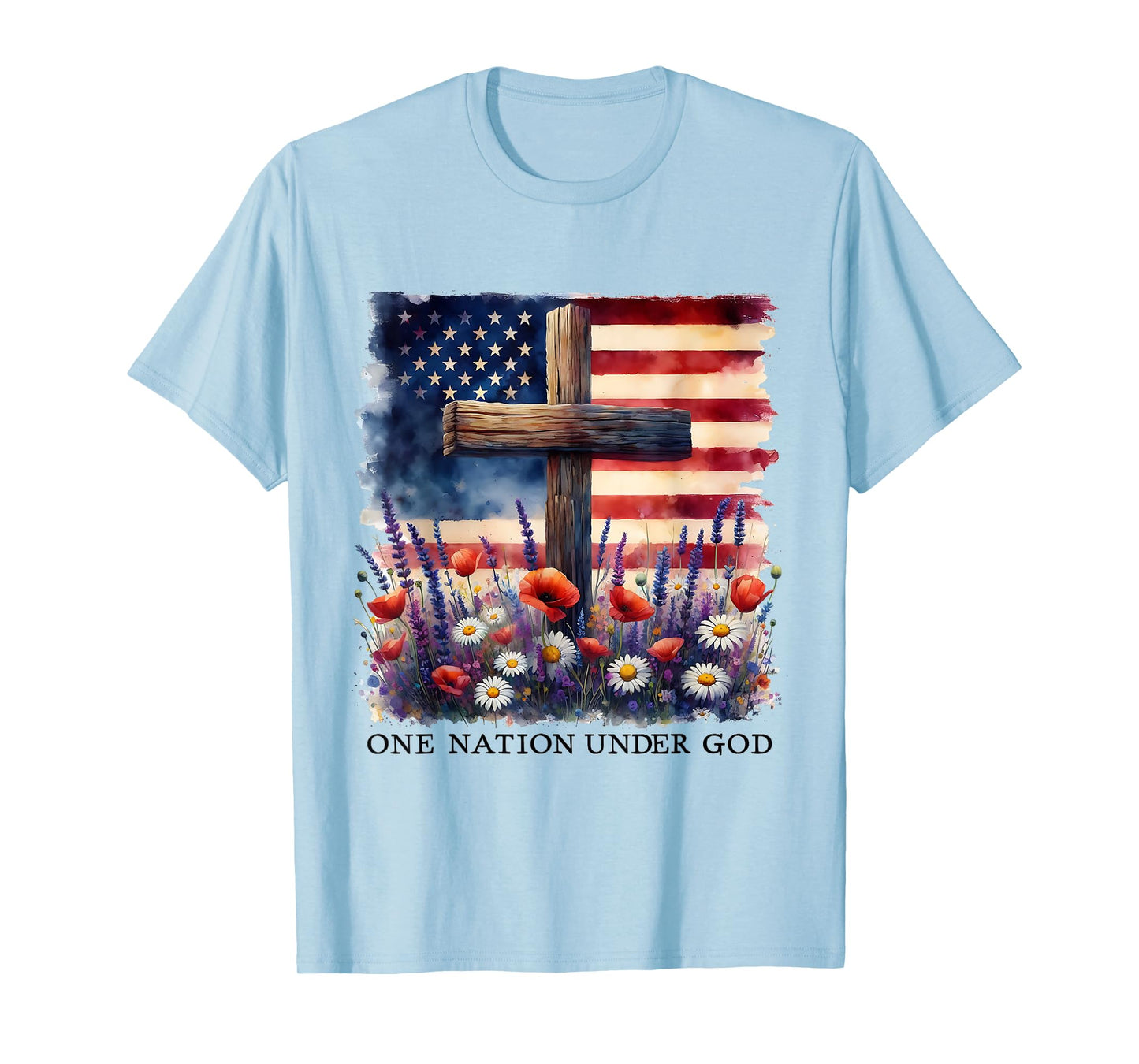 One Nation Under God Cross Christian Women 4th of July T-Shirt